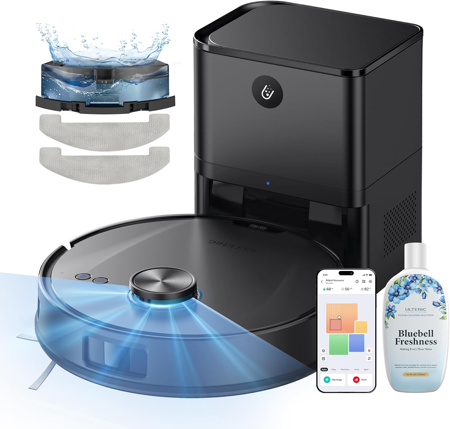 Ultenic T20 Pro Robot Vacuum Cleaner with Mop, 8000Pa Suction, 150 Mins Runtime, Up to 10 Weeks of Hands Free Cleaning, Robot Vacuum with 3.5L Self Emptying Station for Pet Hair, Carpet, Hard Floor