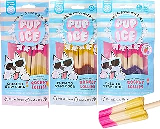 SPOT Pup Ice Ready to Freeze at Home Dog Treats-Edible Chews for Medium Breed Dogs & Puppies with Real Chicken | 3 Pack Bunlde Edible Dog Treats (Strawberry, Choclate & Bannana) 6 Psc