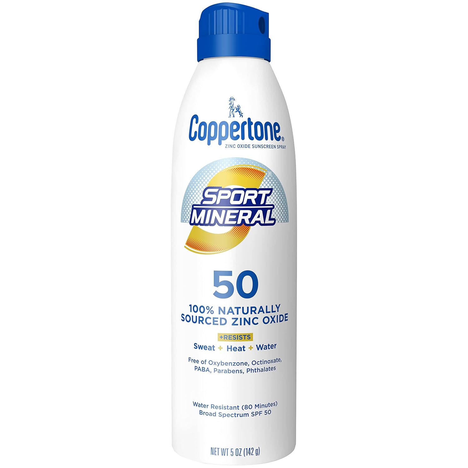 Coppertone SPORT Sunscreen Spray SPF 50, Zinc Oxide Mineral Sunscreen, Water Resistant Spray - SPF 50, 5 Oz