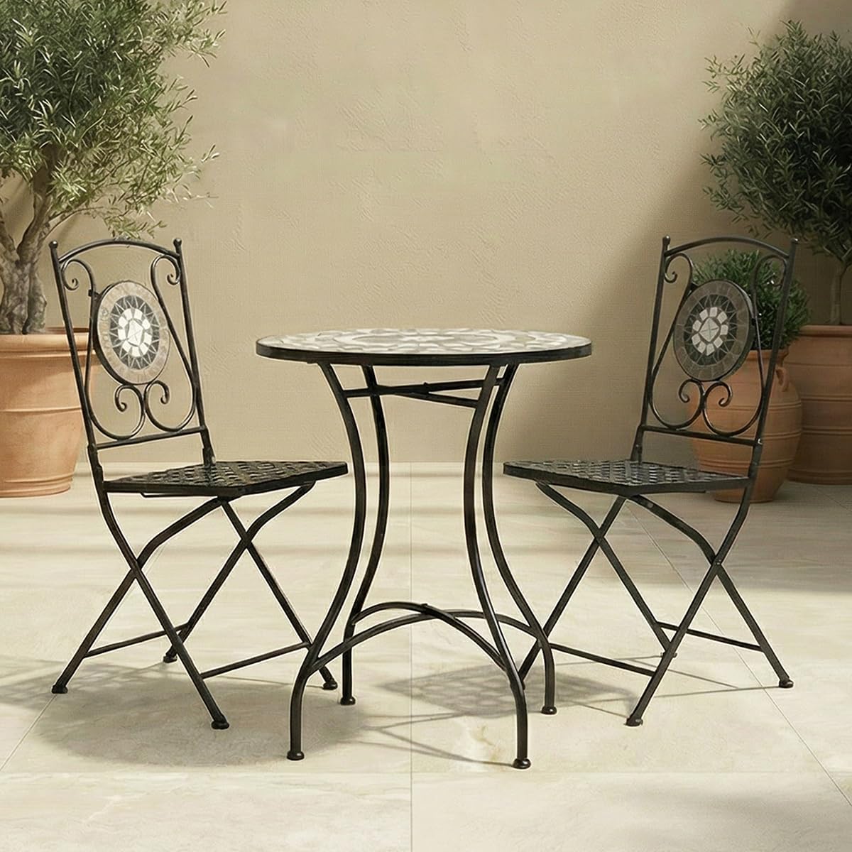 CHARLES BENTLEY 3 Piece Mosaic Bistro Set, Black 65x65x72cm