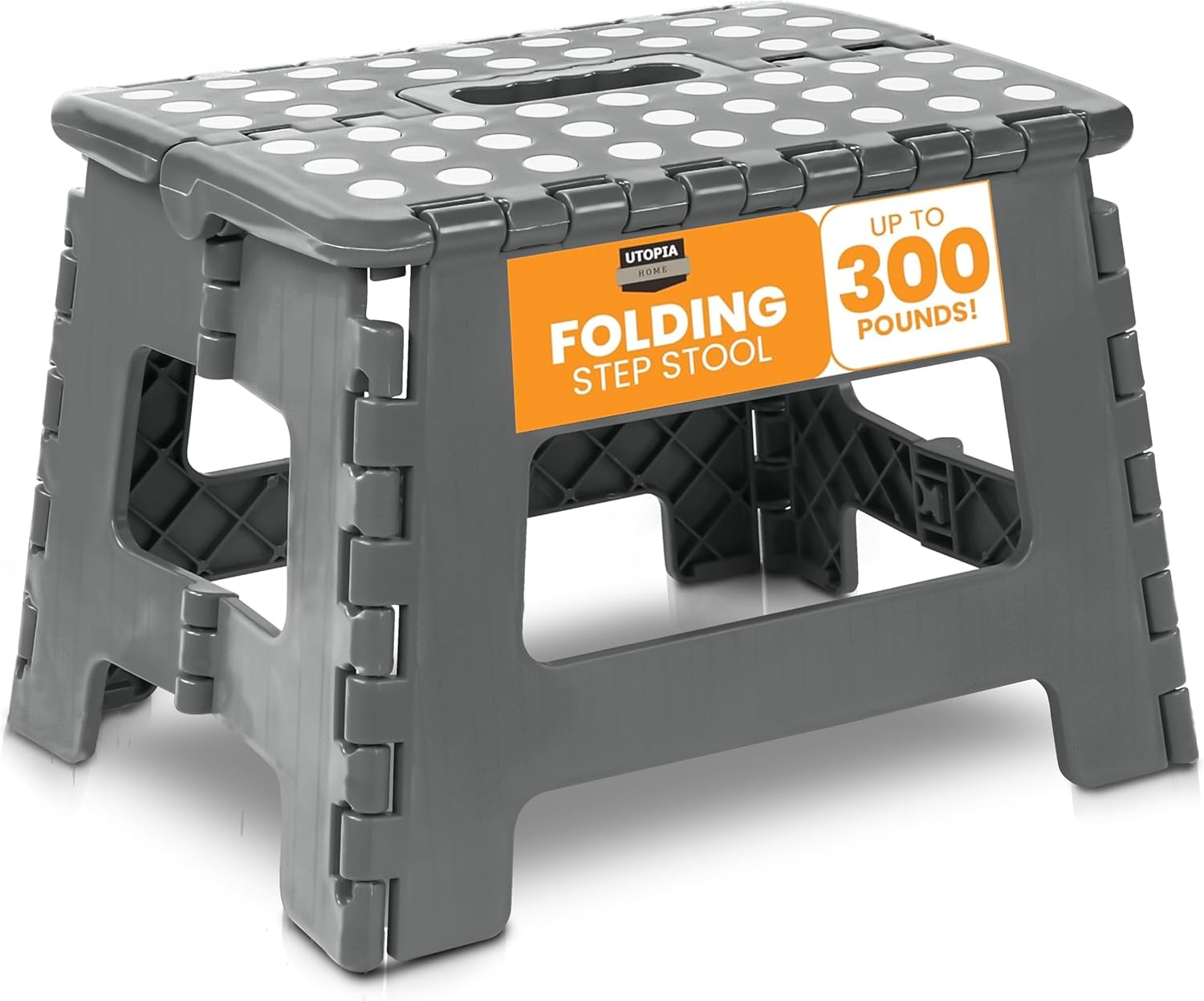 Utopia Home Folding Step Stool with 9 Inch Height (Pack of 1) - Holds Up to 300 lbs - Lightweight Plastic Foldable Step Stool for Kitchen, Bathroom & Living Room (Light Grey)