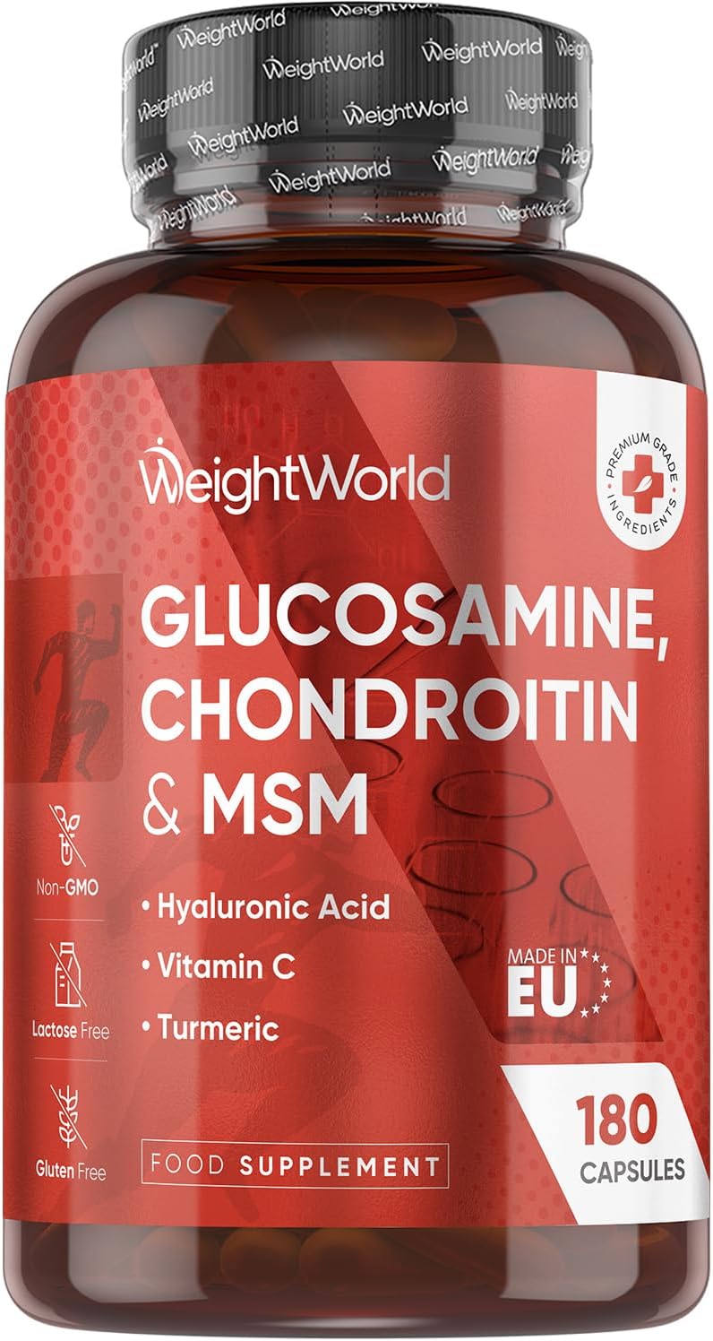 Glucosamine and Chondroitin Supplement - 180 Capsules - Up to 6 Months Supply - with Hyaluronic Acid, MSM, Vitamin C & Turmeric - Gluten-Free & Non-GMO Glucosamine & Chondroitin Complex