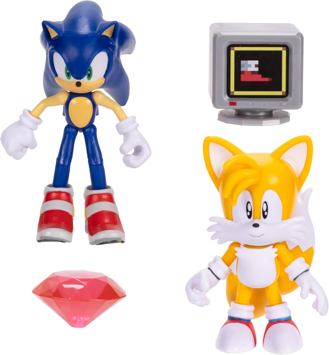 Sonic The Hedgehog 4-Inch Articulated Action Figures from Wave #20 2PK - Includes Sonic with Red Chaos Emerald and Tails with Power Sneakers Item Box Accessories
