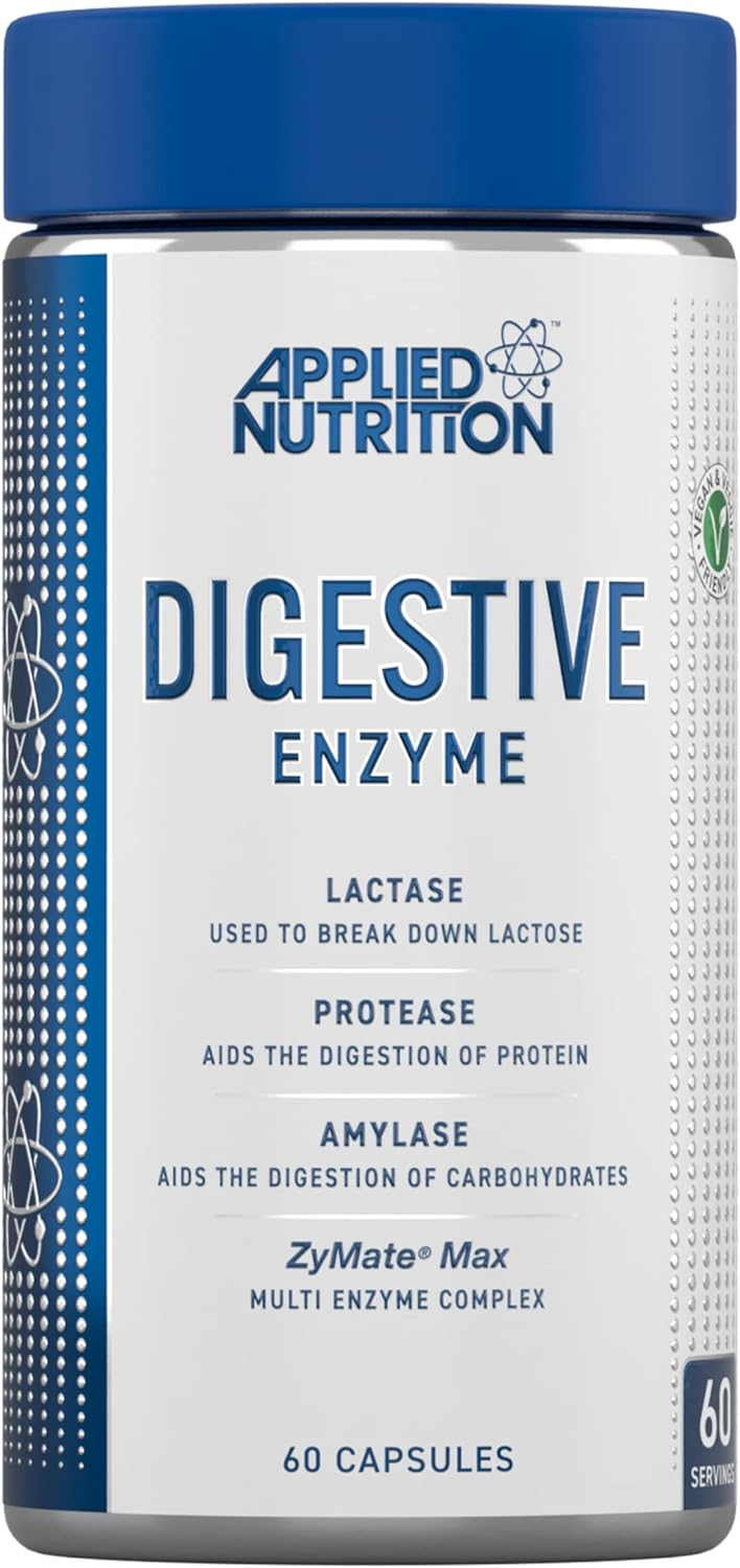Applied Nutrition Digestive Enzyme - Vegan Digestive Enzymes Capsules, with Lactase, Protease, Amylase, Aids Digestion of Carbohydrates, Lactose, Proteins, Fats, for Flatulence Control (60 Servings)