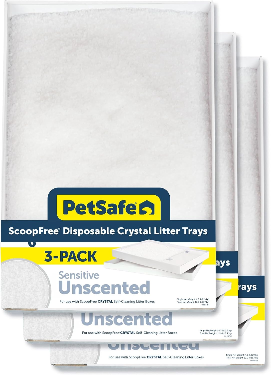 PetSafe ScoopFree Self-Cleaning Cat Litter Box Tray Refills with Sensitive Non-Clumping Crystals, 3-Pack