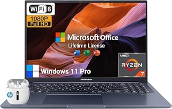 ASUS Vivobook 16X, 16 Inch WUXGA Business Laptop Computer, AMD Ryzen 7 Laptop Microsoft Office Lifetime|16GB RAM 1TB SSD|Windows 11 Pro Laptop Notebook PC|10-Key Number Pad|Webcam,HDMI|Wi-Fi 6|USB-C