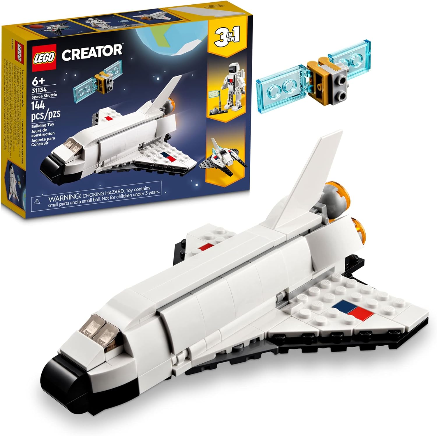 LEGO Creator 3 in 1 Space Shuttle Toys - Space Toys Building Set for Boys & Girls, Ages 6+ - Option to Build 2 Spaceships or Astronaut - Educational Gift for Kids Birthday & Holidays - 31134