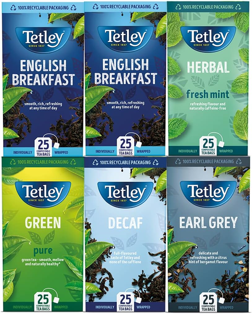 Tetley Variety Pack Black Tea String & Tag Individually Wrapped Envelopes ( 6x25)