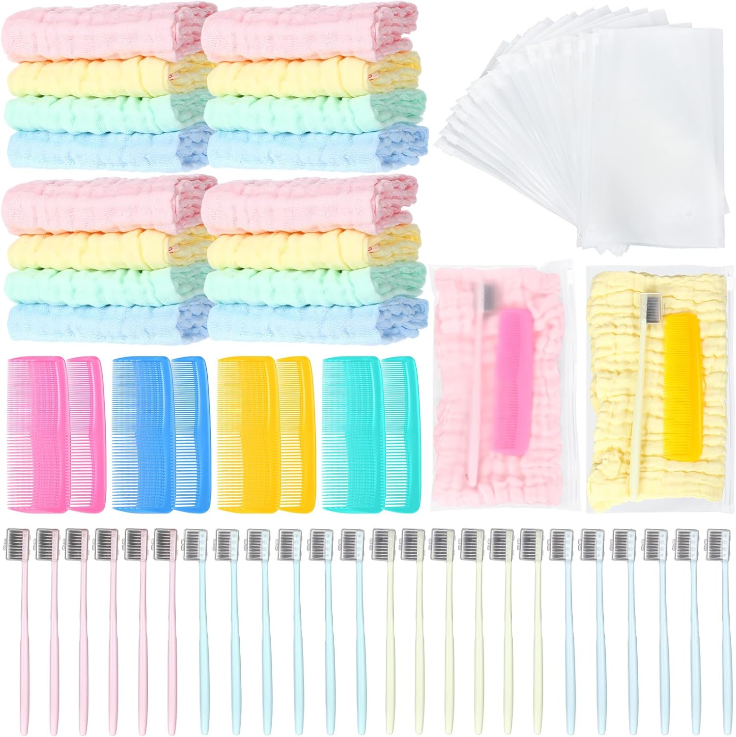 Peryiter 24 Set 96 Pcs Operation Christmas Bulk Items Box Gifts Stocking Stuffer Kit Include Cotton Washcloths Toothbrushes Comb Zipper Bag for Operation Christmas Box Party Favors Birthday Goody Bag