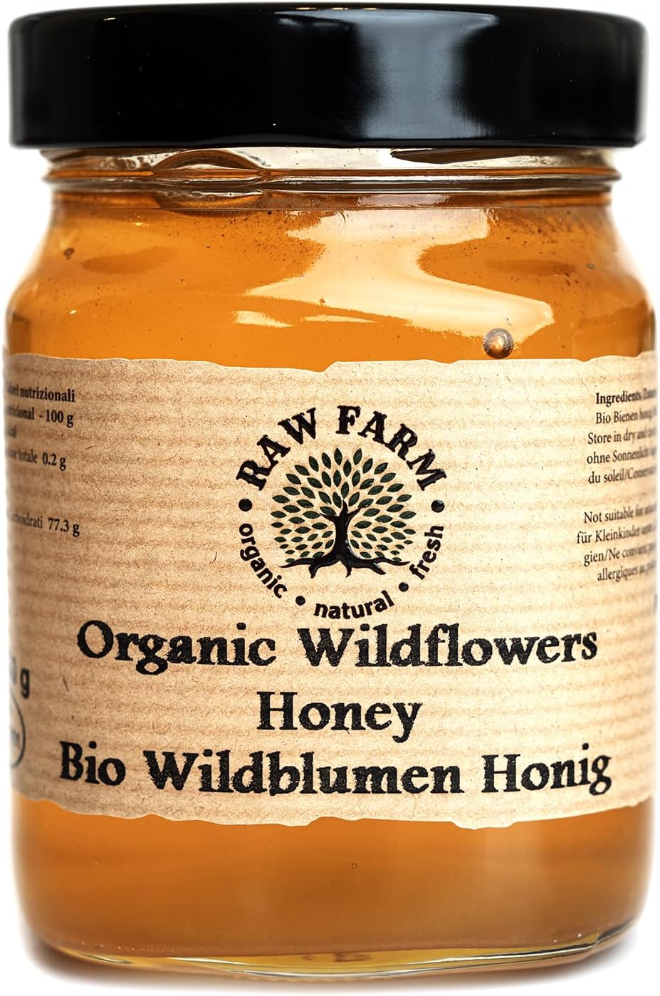 450 g Organic Raw Wildflowers Honey – Single Sourced, Pure and Natural, Directly from the RAW FARM Beekeepers (450, Wildflowers Honey)