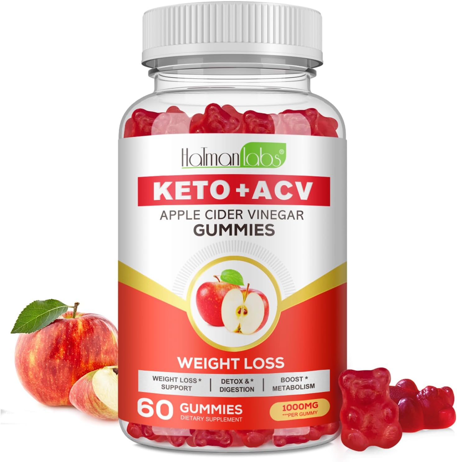Keto Gummies, Apple Cider Vinegar Gummies with Vitamin C, B12, B6, B9 & Beetroot - 60 Vegan & Gluten-Free for Effective Detoxification-Delicious ACV Gummy