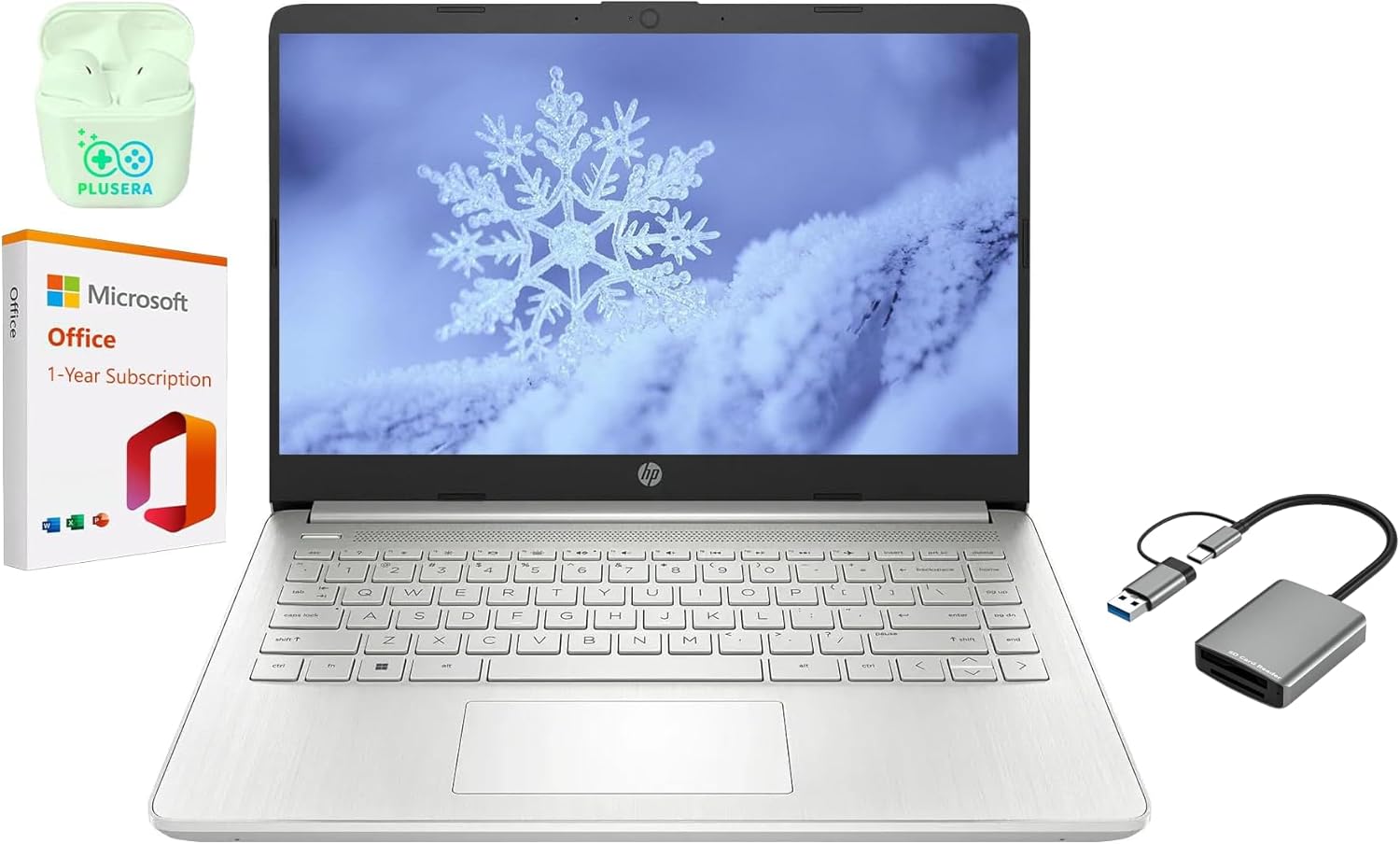 HP 14" LED Business Laptop Computer, 16GB RAM 320GB Storage (64GB eMMC+256GB SD Card), Intel Quad-Core N4120, Windows 11 S Laptop with 1-Year Microsoft Office 365, PLUSERA Earphones, Silver