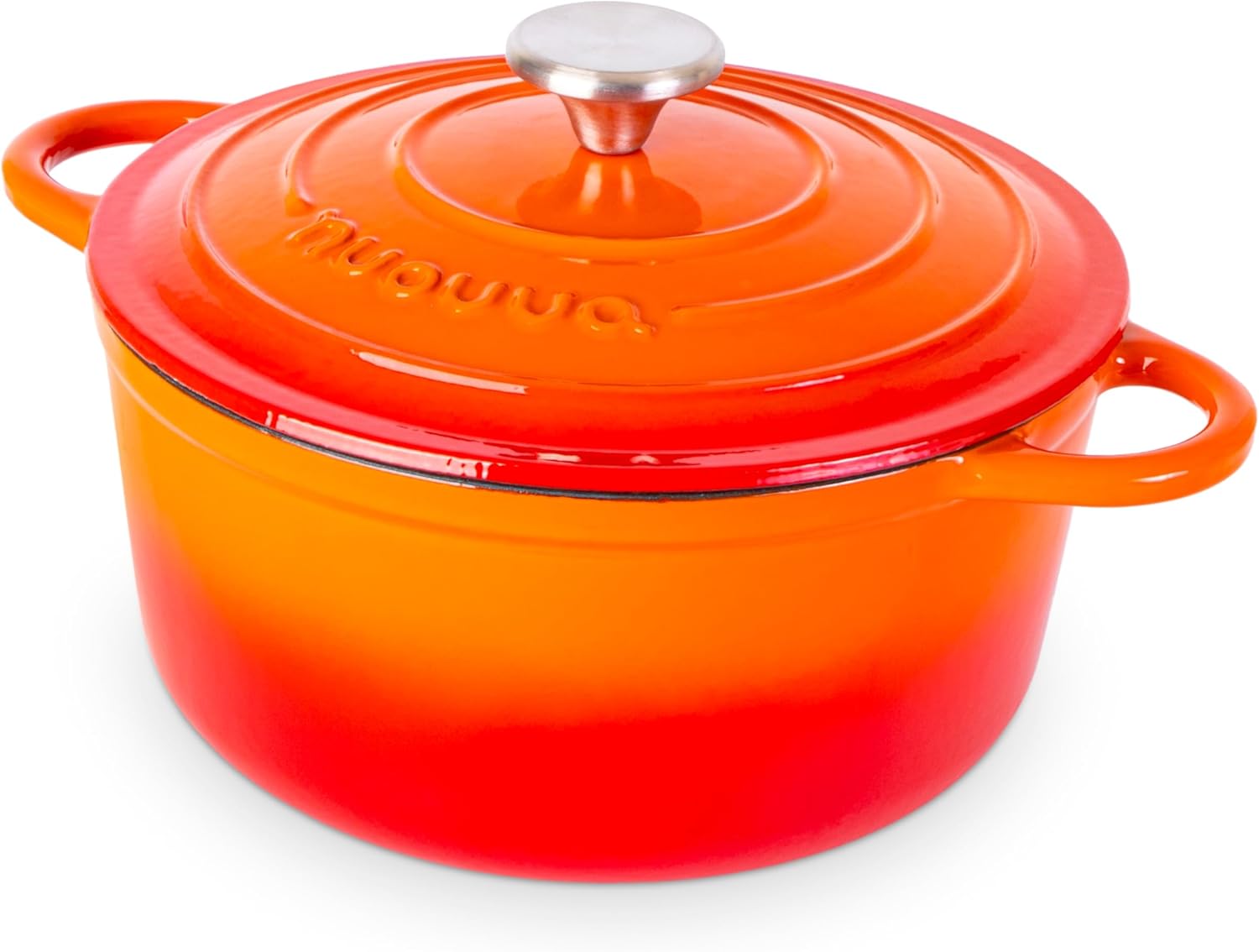 Nuovva Enamelled Cast Iron Dutch Oven Pot with Lid – 5 Quart Casserole Dish – Ceramic Dutch Oven for Bread Baking, Roasting, Braising & Stews – Oven Safe up to 500°F – 24cm Orange