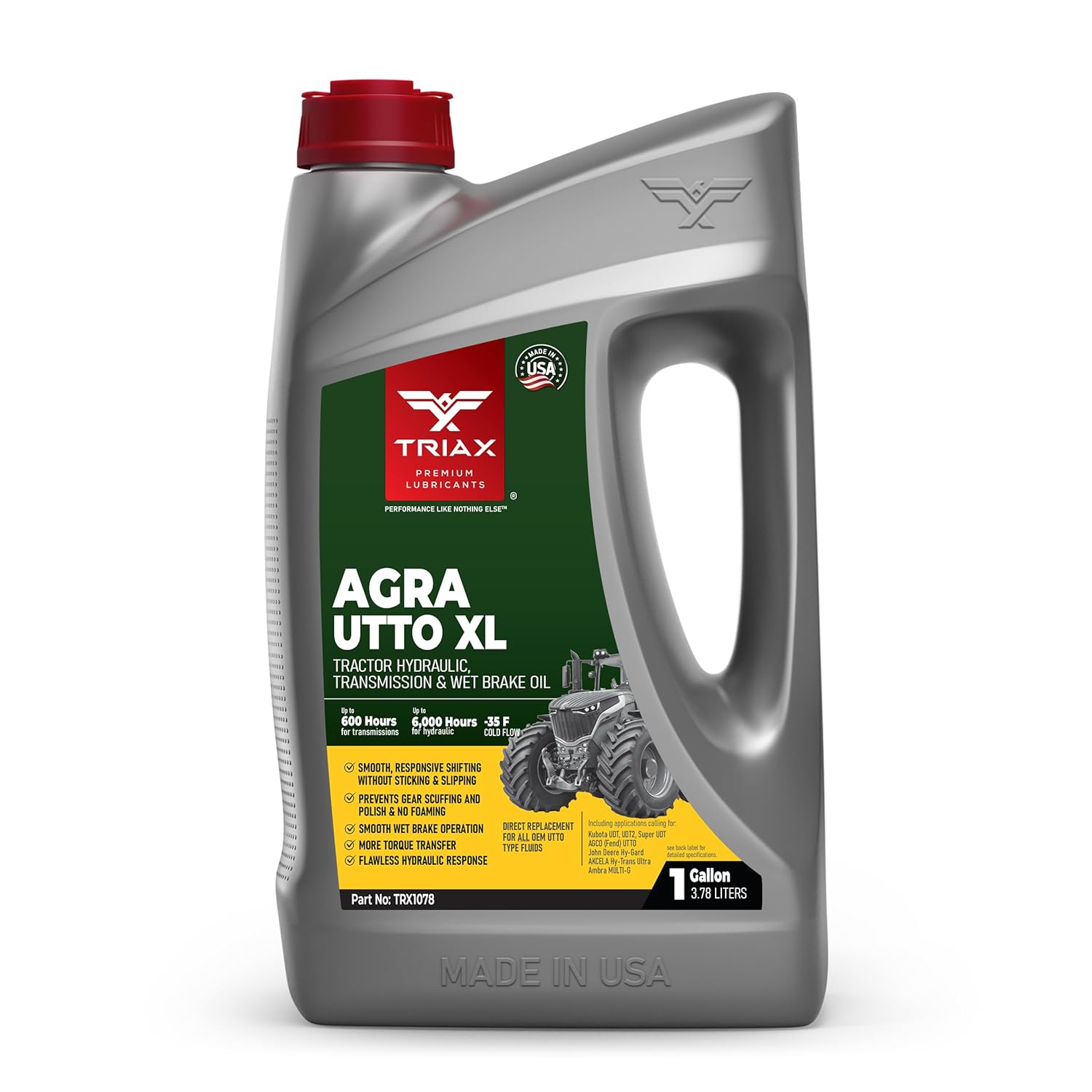 TRIAX Agra UTTO XL GL-4 Synthetic Blend Tractor Hydraulic, Transmission, Differential Fluid - All OEM Compatible with John Deere, Kubota, Massey Ferguson, CAT, and More (1 Gallon)