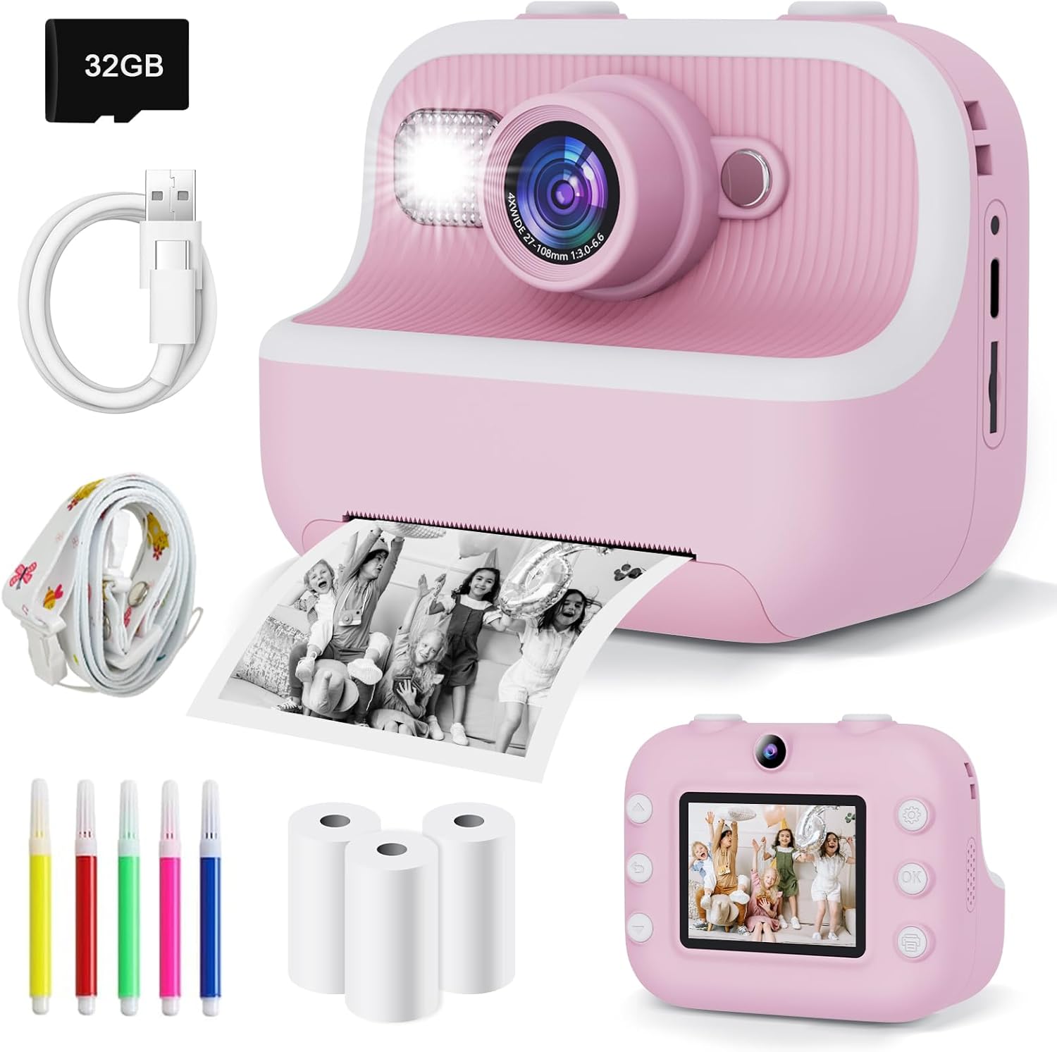 PTHTECHUS® Kids Camera Instant Print, 2.4 Inch IPS1080P Instant Camera for Kids, HD Digital Video Cameras for Toddler, Christmas Birthday Portable Toy for 3-12 Year Old Girls Boys (Purple)