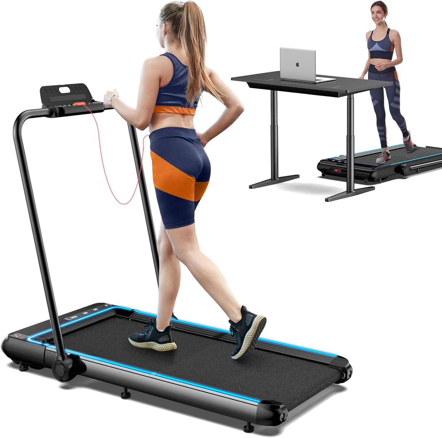 Folding Treadmill for Home, 2.5HP Under Desk Treadmill Walking Pad with Powerful Motor/Widened Shock Absorption Running Belt/App Control, Foldable Running Exercise Machine, Adjustable Speeds 1-12km/h