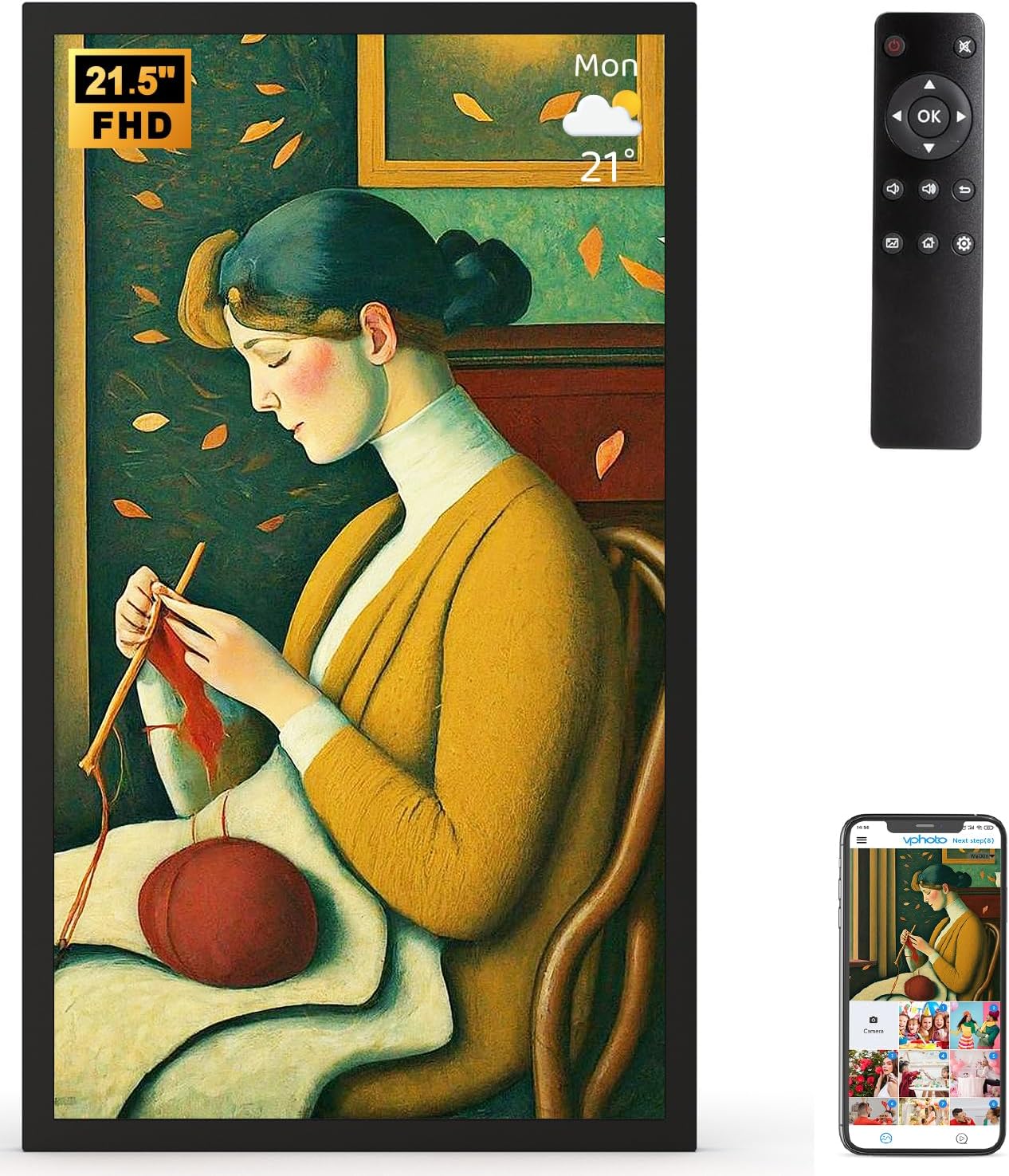 Large Digital Picture Frame 21.5-inch Smart Photo Frame- 2.4 5G WiFi Picture Frame Supports Smartphone Screen Mirroring, Easy to Share Photos Via App, Email, Light Sensor, Best Gifts for Grandparents