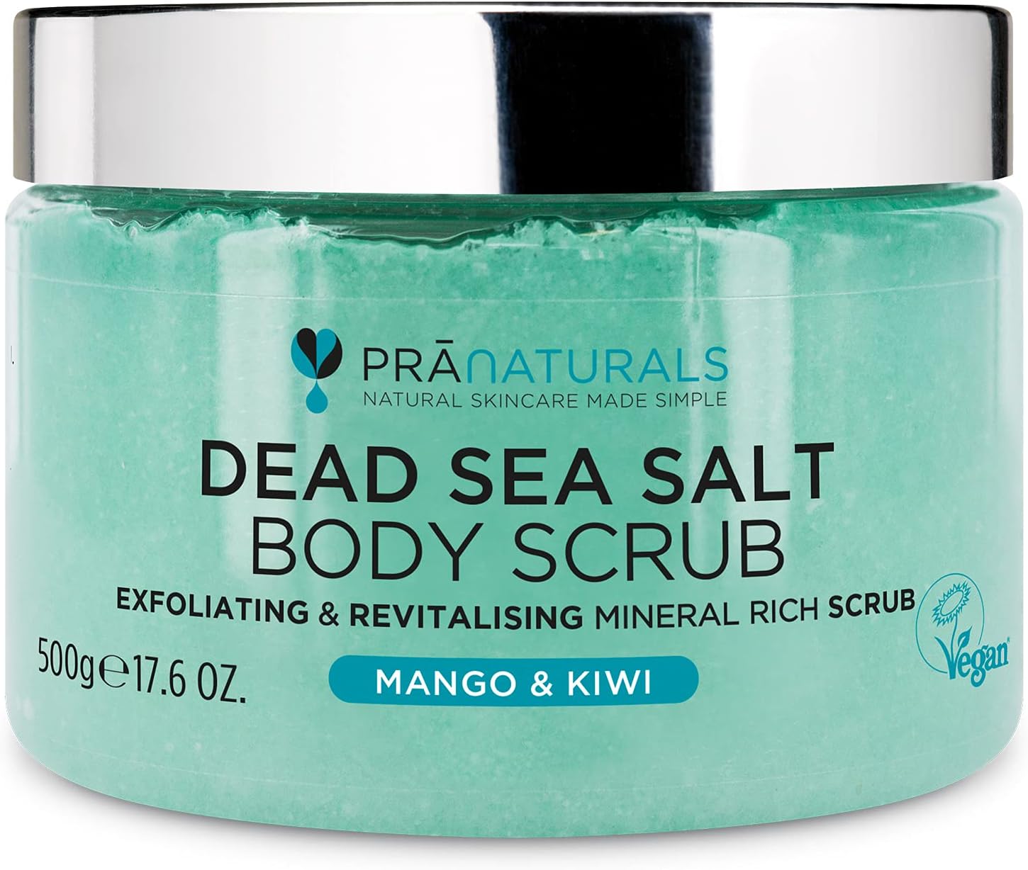 PraNaturals Dead Sea Salt Body Scrub 500G – Hydrating & Moisturising, Natural Oils & Minerals, Exfoliating, Softening & Nourishing, All Skin Types, No Parabens, Vegan & Cruelty Free (Mango & Kiwi)