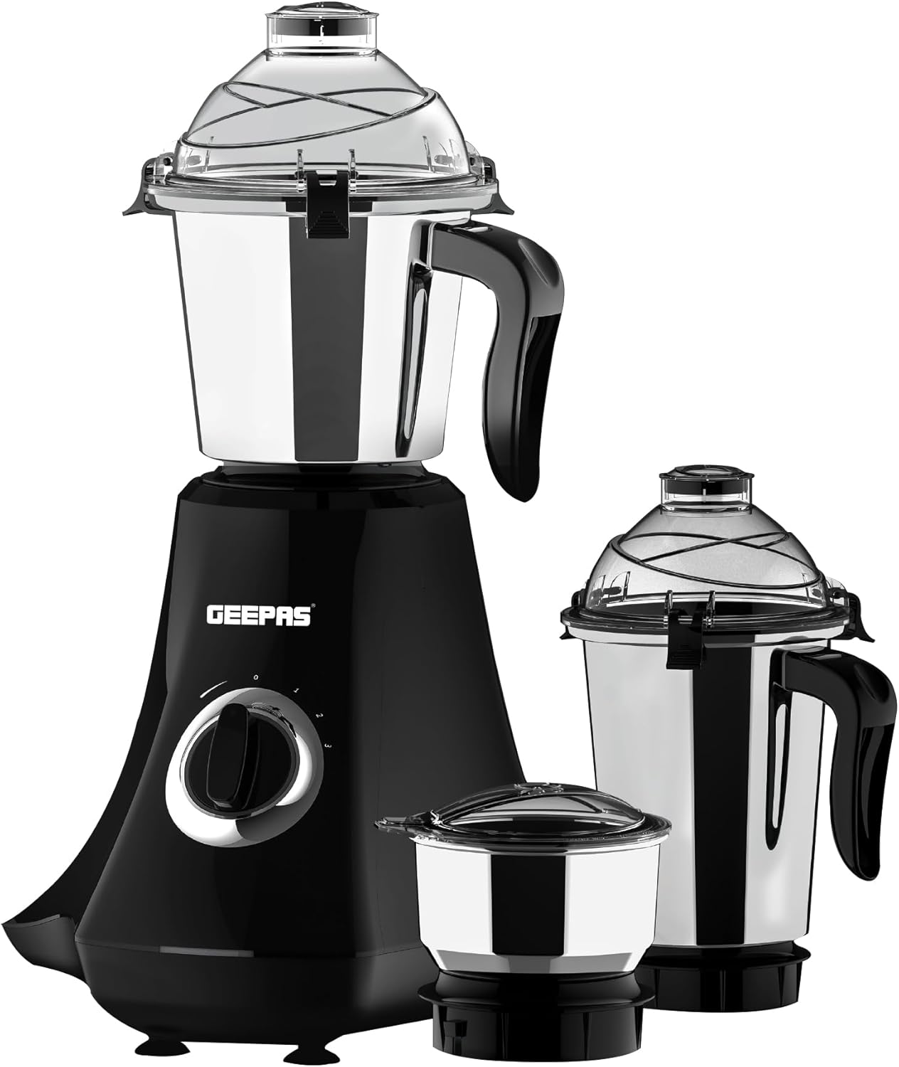 GEEPAS 750W 3-in-1 Mixer Grinder | Stainless Steel Jars & Blades | 3 Speed Control, Perfect for Chutney, Dry & Wet Fine Grinding Mixing | Overload Protection | Powerful Motor | 2 Year Warranty, Black