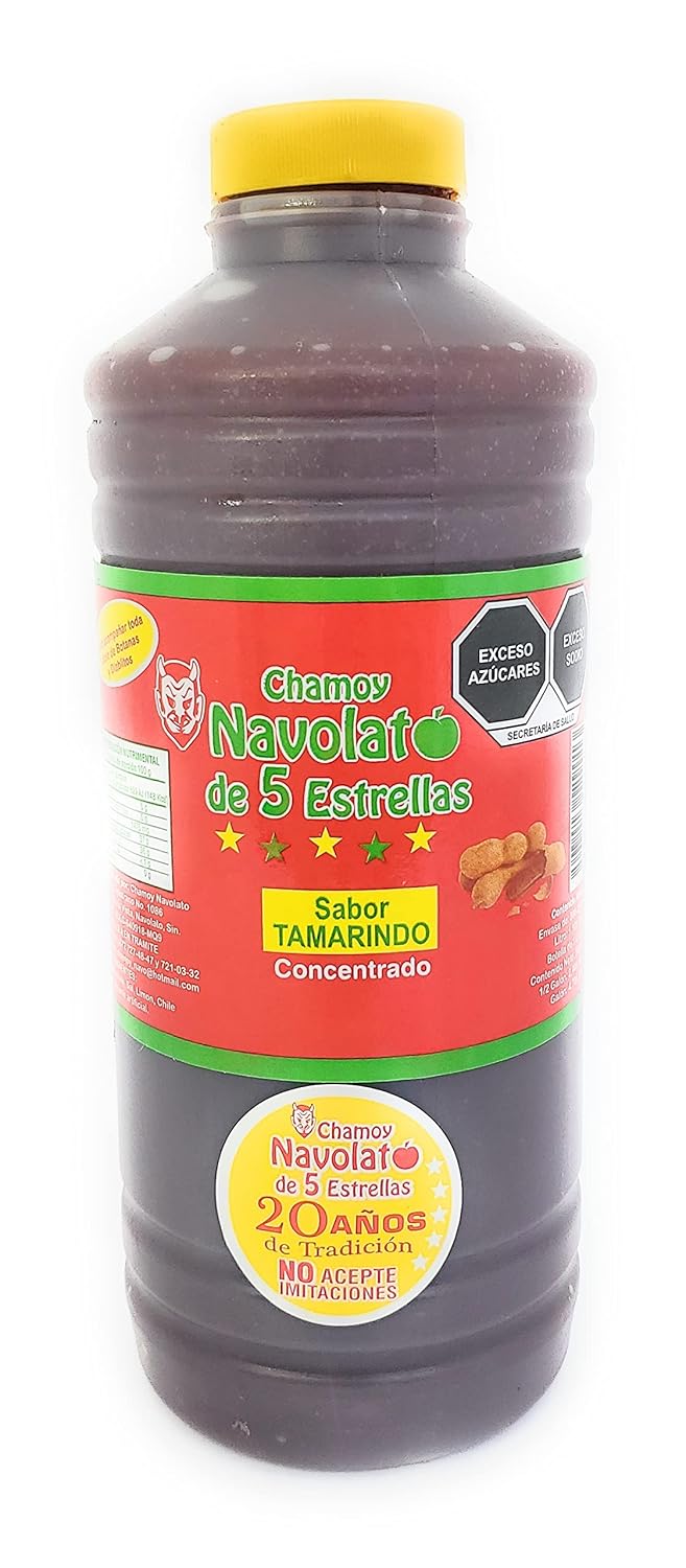 Chamoy Navolato de 5 Estrellas with Real Fruit Pulp, A Mexican Classic, Sweet, Spicy, Salty, Fruity, Snack, Michelada Sauce (1 Liter) (Tamarindo)