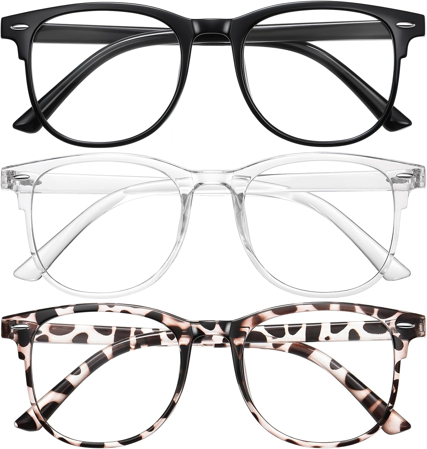 Okany 3 Pack Blue Light Blocking Glasses for Women Men, Round Computer Glasses Anti Eye Strain/UV/Glare Gaming Glasses