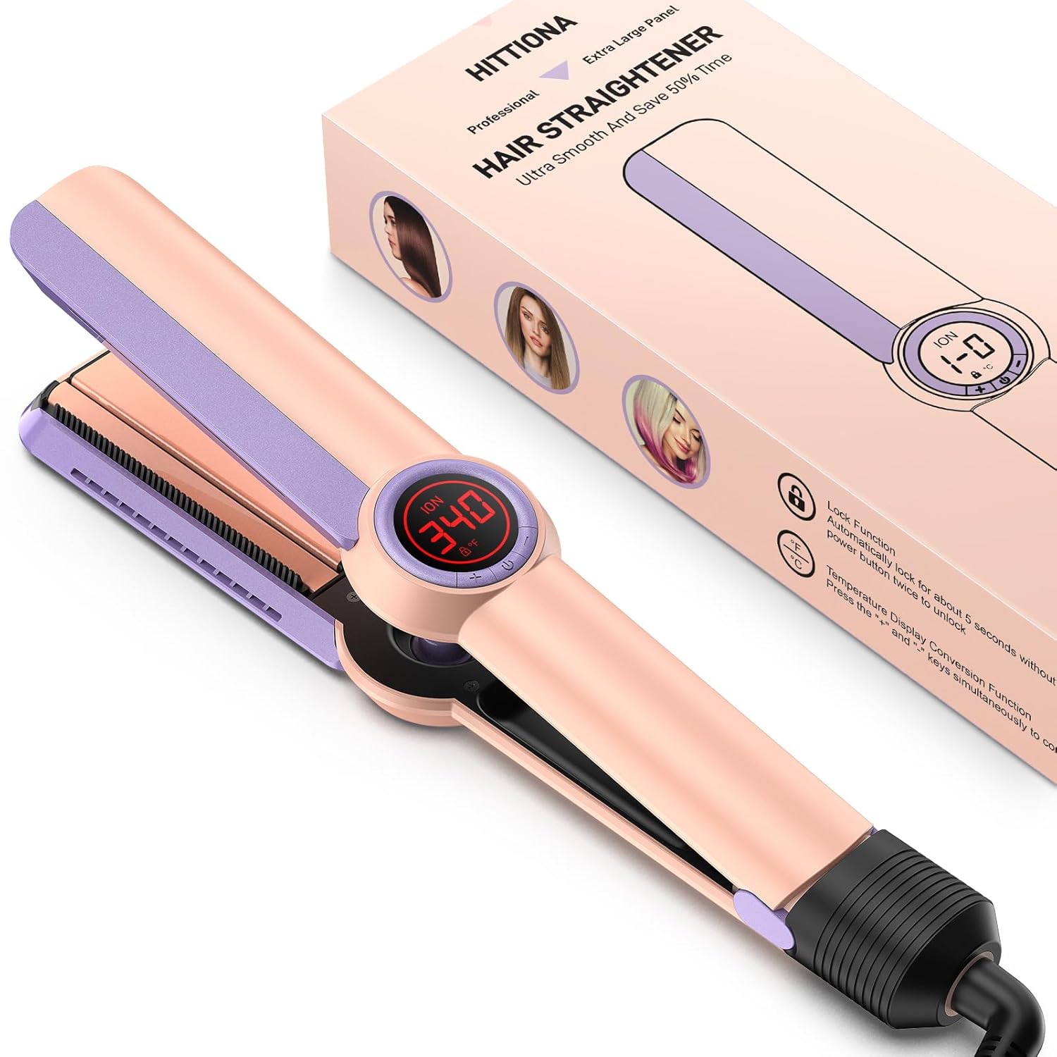 Flat Iron Hair Straightener – 1.75” Ceramic Infrared Ionic Flat Iron with 5s Fast Heat-Up, Anti-Frizz Styling for All Hair Types
