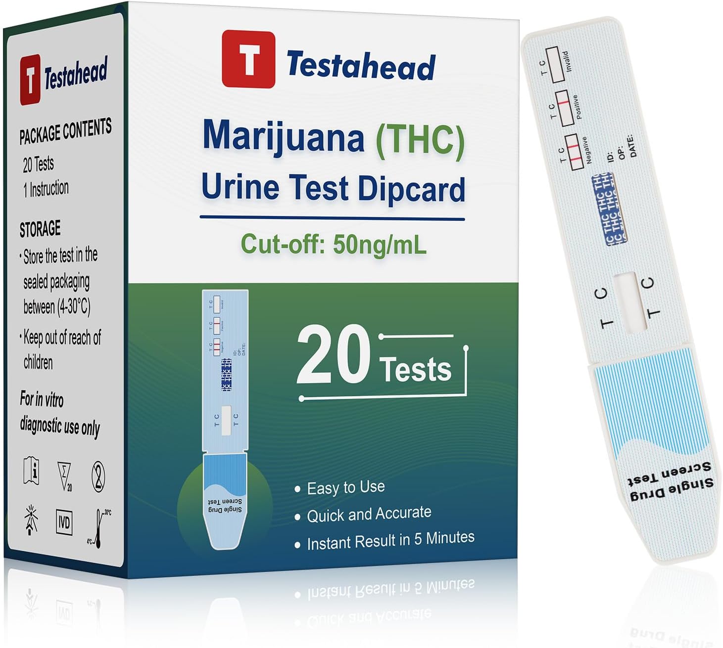 THC Drug Test Kit – 20 THC Test Strips for Urine – Fast & Accurate Marijuana Detection for Home or Workplace – Easy to Use, Results in 5 Minutes