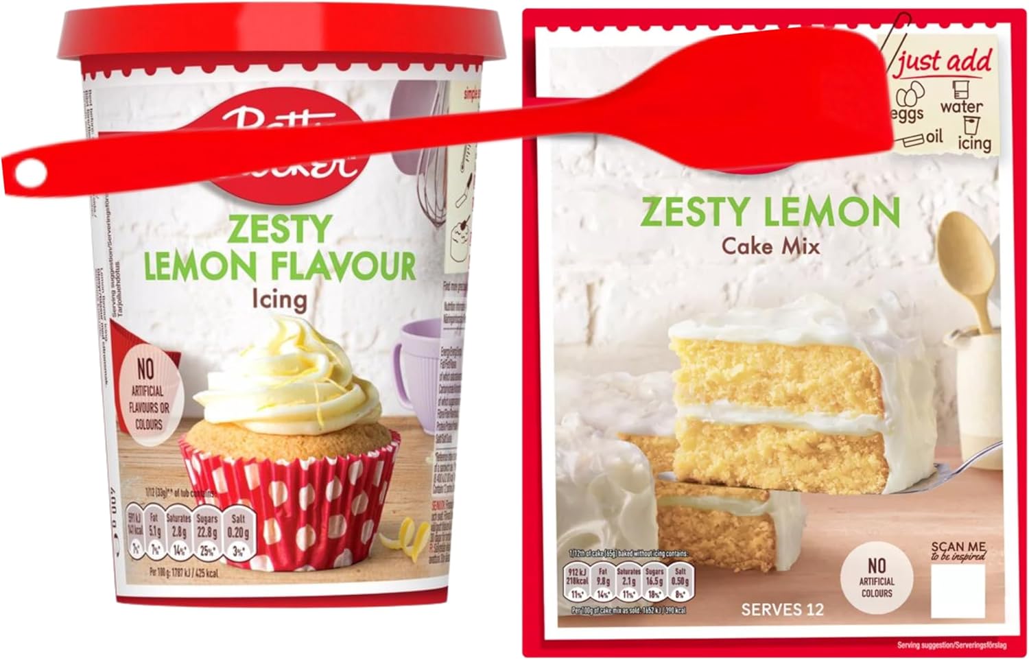 Zesty Lemon Cake Kit – Betty Crocker Cake Mix 425g & Icing 400g with Lavarion Silicone Spatula – Gift for Home Bakers and Home Baking