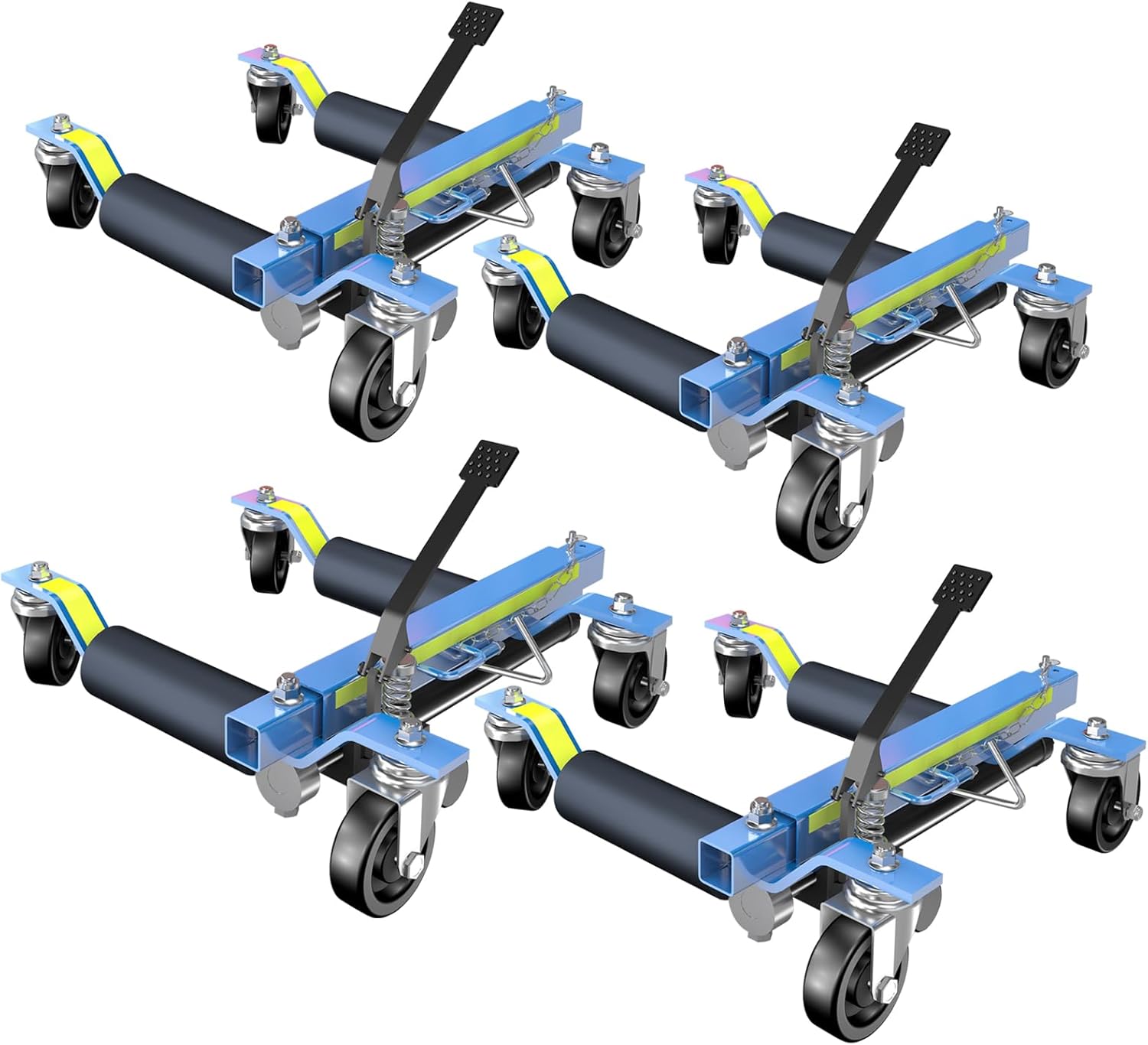 Car Wheel Dolly Jack Set of 4,Hydraulic 6000LBS Car Dolly Jack with Foot Pedal,Wheel Vehicle Skates Positioning with Unique Reflective Tape,for Tire Repairing,Vehicle Moving