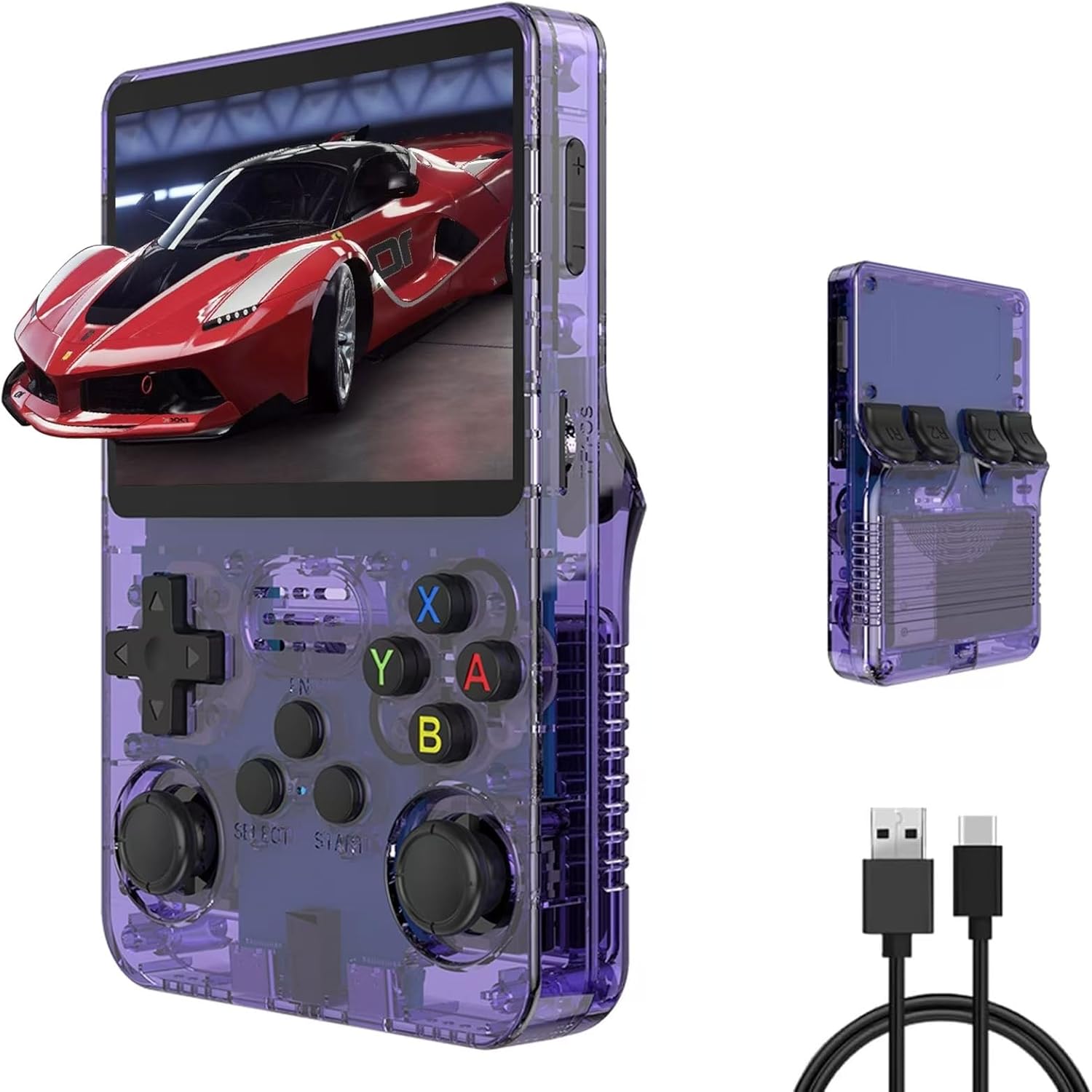 R36S Handheld Game Console, 3.5 inch Retro Handheld Games Consoles IPS Screen Open Source Linux System Built-in 25000+ Classic Games Retro Video Game Console, 128G TF Card（Purple）