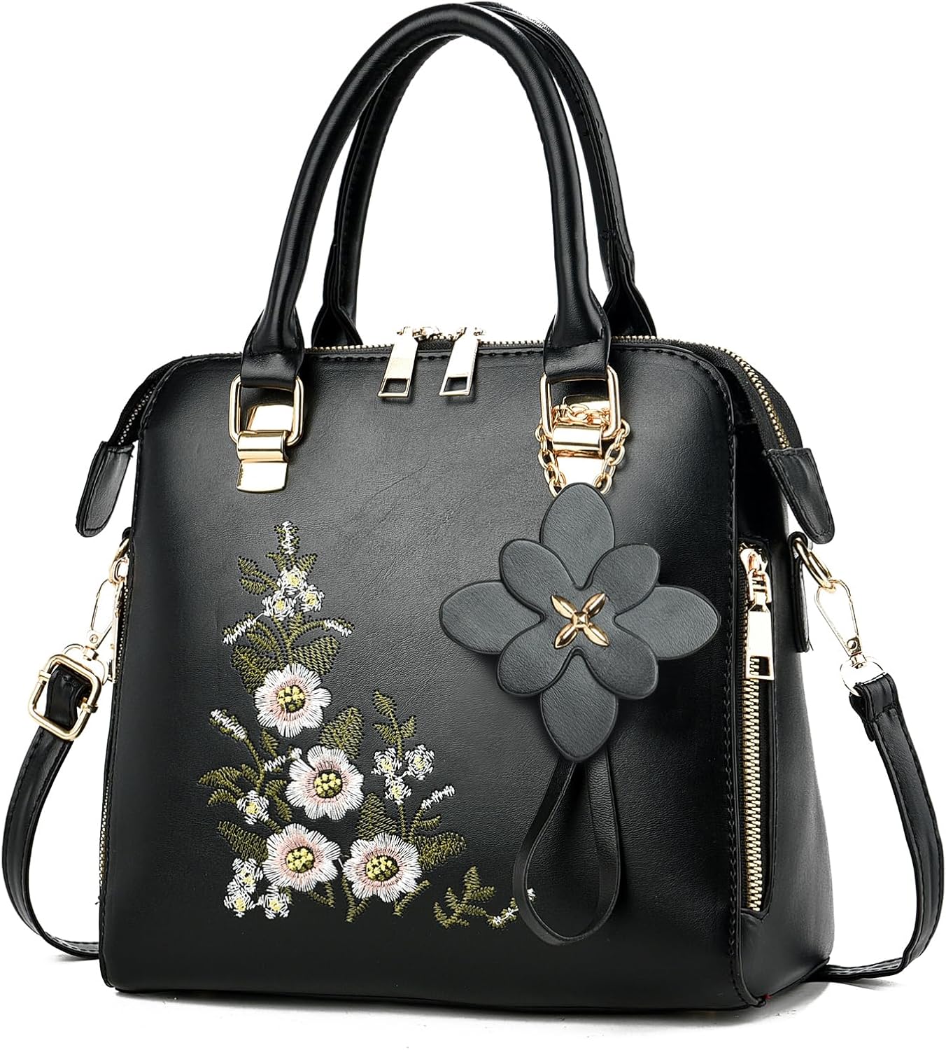 Women Embroidered Satchel Top Handle Purses and Handbag Lightweight Totes Crossbody Shoulderbag for Lady