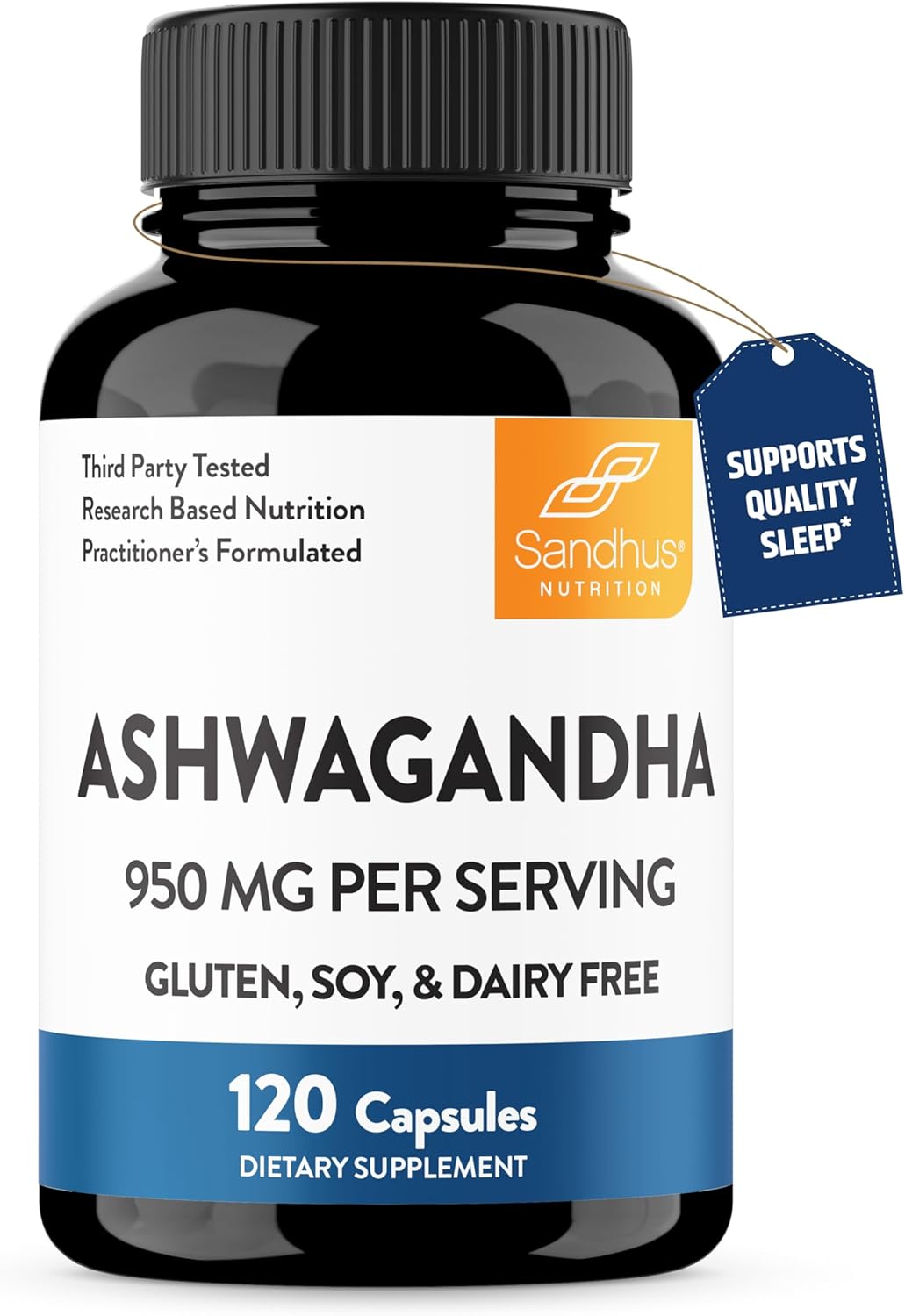 Sandhu's Ashwagandha Supplements for Men & Women | Extra Strength 950mg per Serving | Ashwagandha Root Extract Supports Quality Sleep, Focus & Positive Mood | 120 Capsules