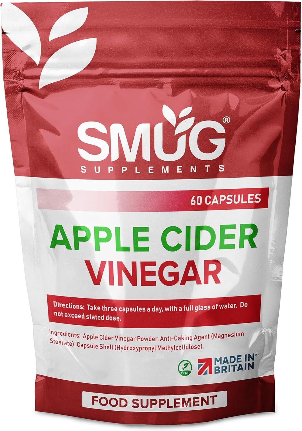 SMUG Supplements Apple Cider Vinegar - British Made - 1800mg Max Strength Daily Serving - Potent Vegan Capsules with Mother - Providing Essential Support Towards Health and Wellbeing