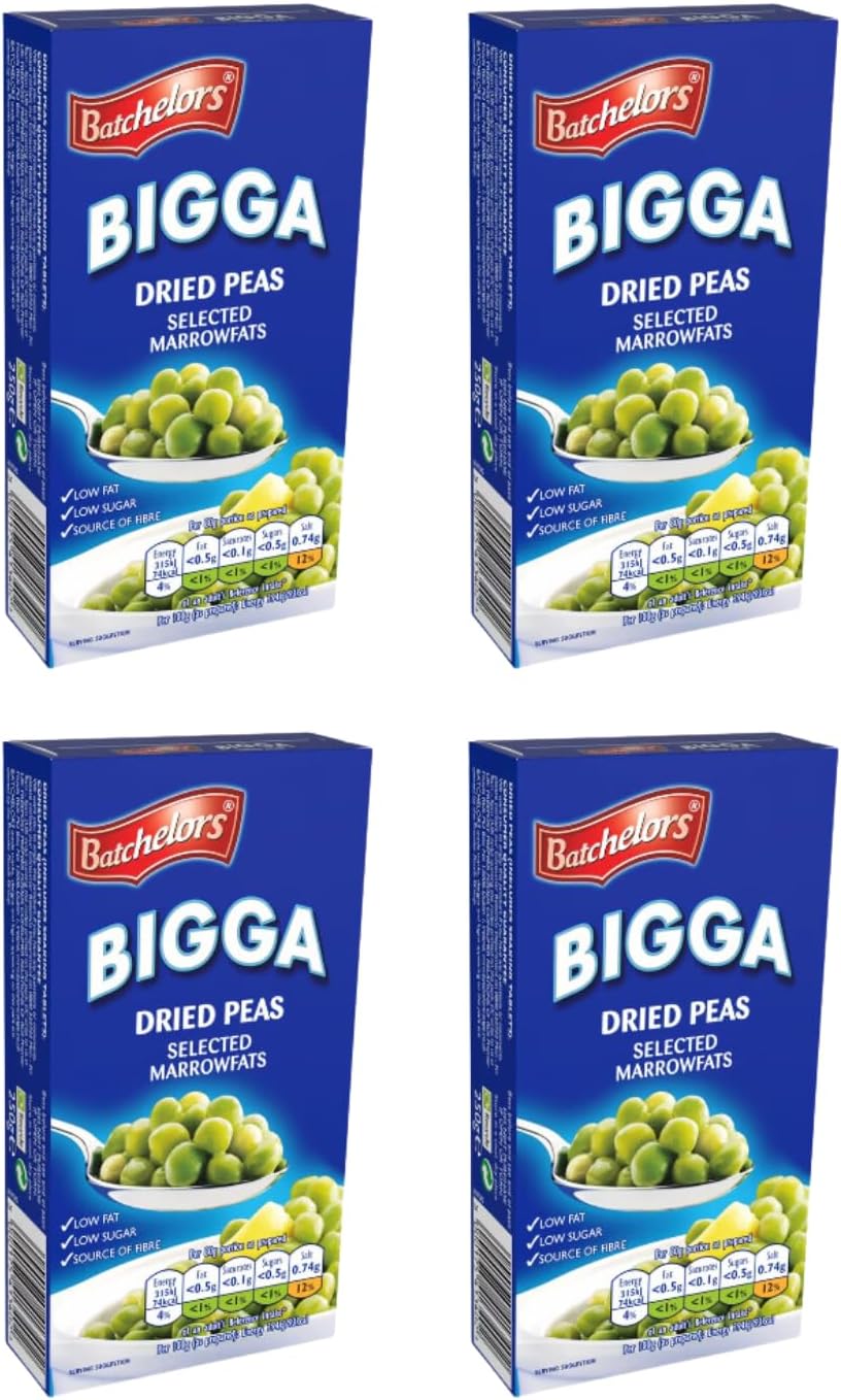 Dried Peas 250g - Home & Hatch Bundle with Batchelors Bigga Dried Peas (Pack of 4), Suitable for Salads, Soups, Stews, or Curries