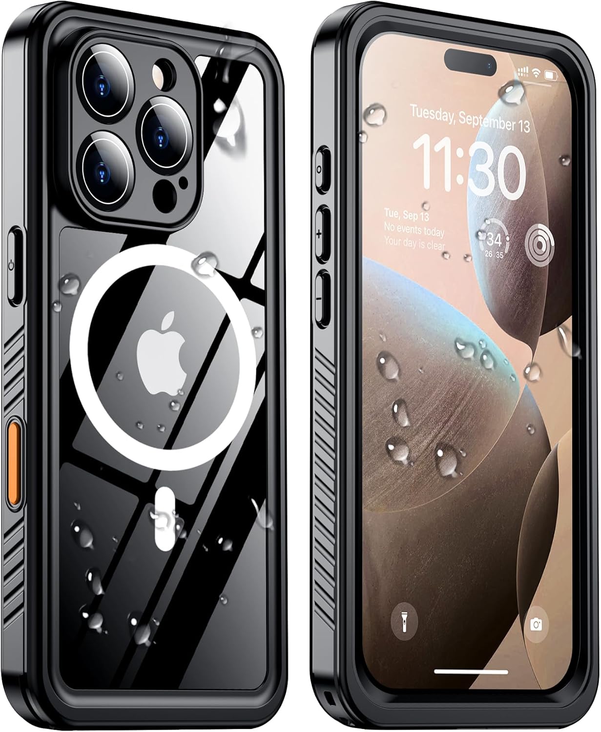 Temdan Magnetic for iPhone 16 Pro Max Case Waterproof,Built-in Screen Protector[IP68 Underwater][Upgrade Military Dropproof][Compatible with MagSafe] Full Body Shockproof Translucent Case 6.9''-Black