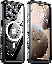 Temdan Magnetic for iPhone 16 Pro Max Case Waterproof,Built-in Screen Protector[IP68 Underwater][Upgrade Military Dropproof][Compatible with MagSafe] Full Body Shockproof Translucent Case 6.9''-Black