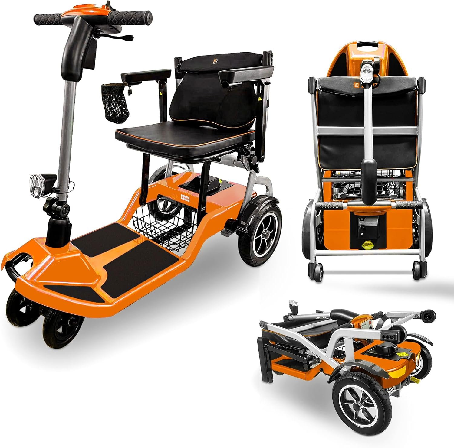 R3b-Mobility Scooters for Seniors Adults Ultra Lightweight Electric Powered Folding 4 Wheel Mobility Scooter with Headlight Cup Holder, Compact Convenient for Travel Airline Approved, Orange