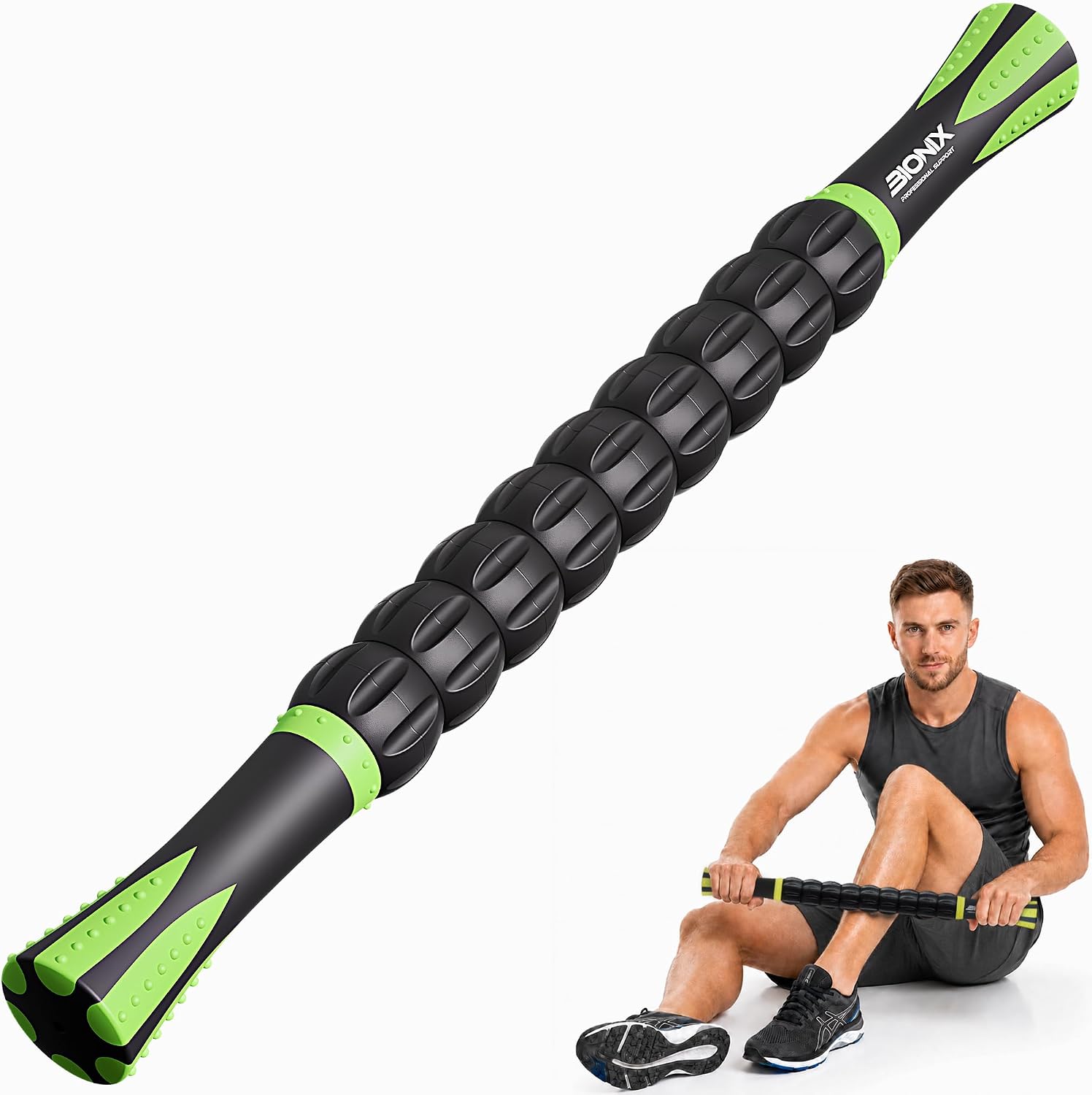 Bionix Muscle Roller Stick, Deep Tissue Massage Roller for Legs, Black