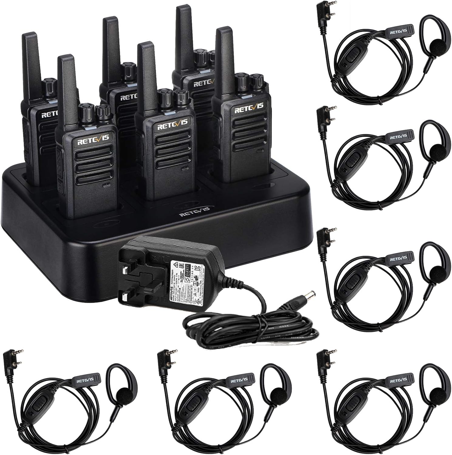 Retevis RT668 Walkie Talkies for Adults, Rugged 2 Way Radios Long Range with 6-Way Charger, Professional Two Way Radio, PMR446 Radios Walkie Talkie 6 Pack with Earpiece for Logistics, Manufacture