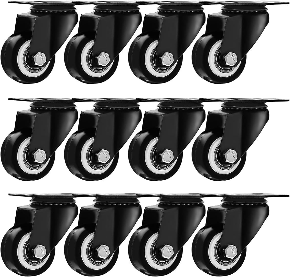 Online Best Service™ Swivel 1.5" Caster Wheels Rubber Base with Top Plate & Bearing Heavy Duty (12 Pack Without Brake)