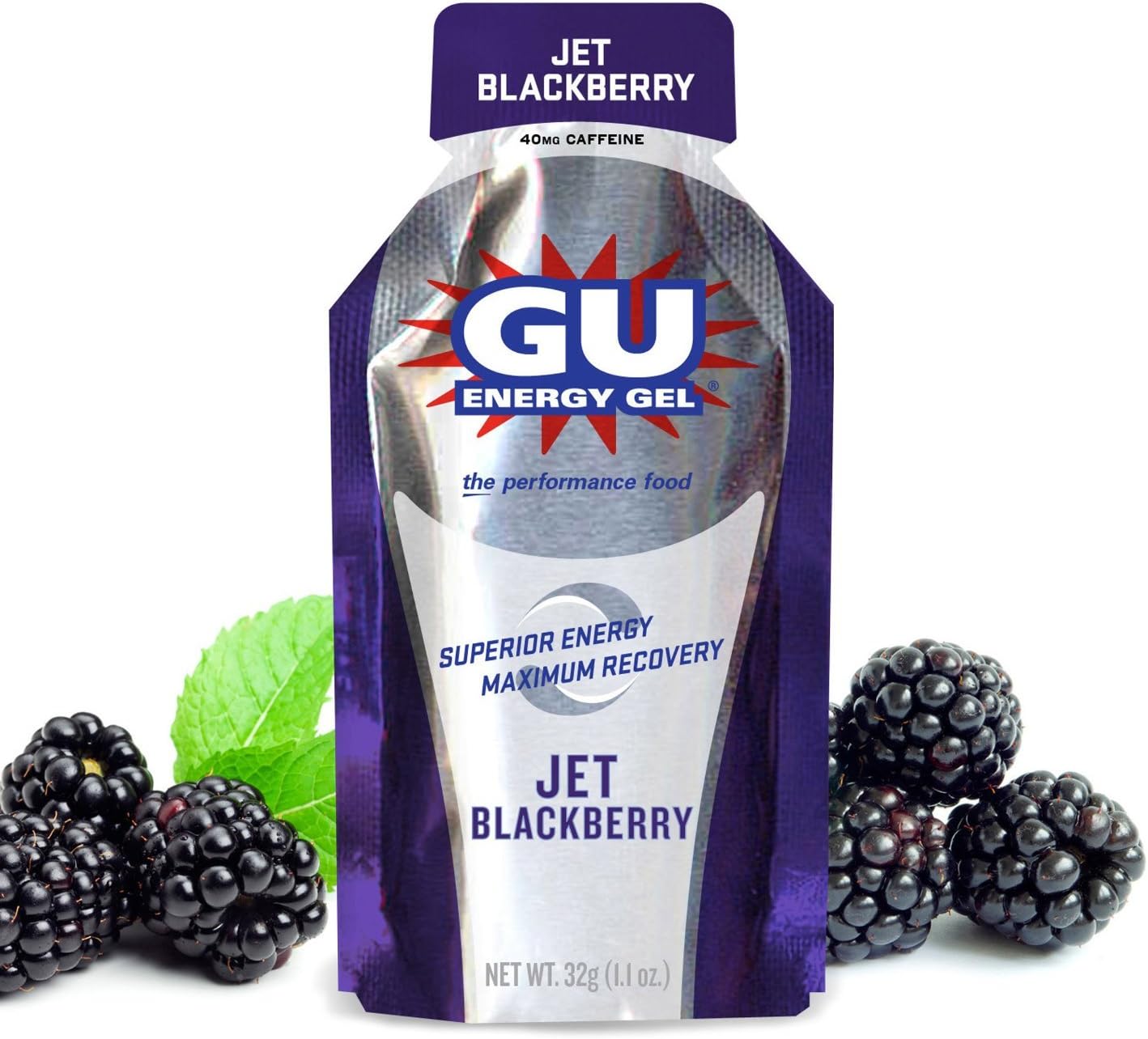 GU Energy Original Sports Nutrition Energy Gel, Jet BlackBerry, 8 Count