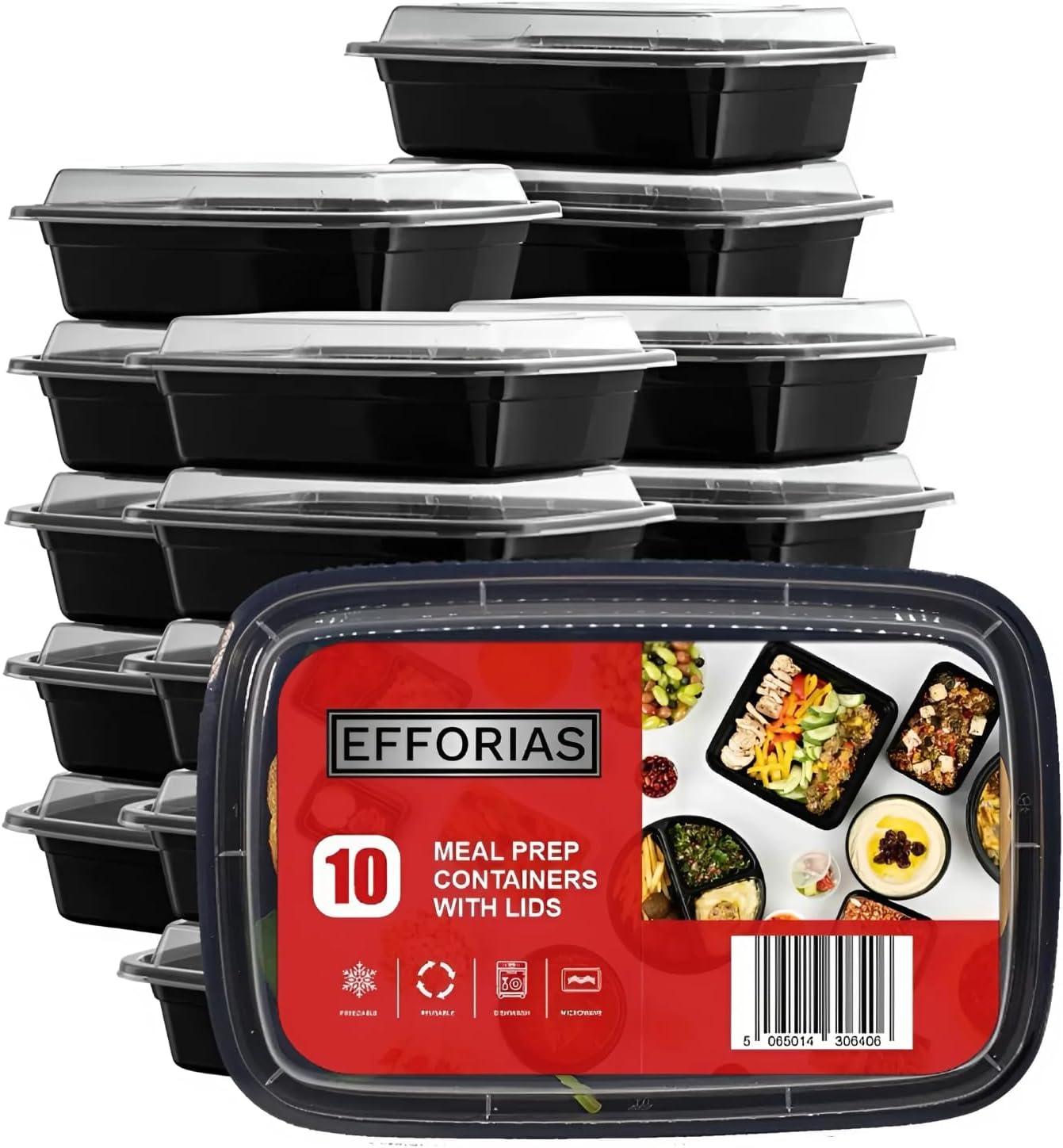 Efforias (10 Pack, 28oz) 1 Compartment Plastic Meal Prep Containers - Reusable BPA Free Food Containers with Airtight Lids - Microwavable, Freezer and Dishwasher Safe