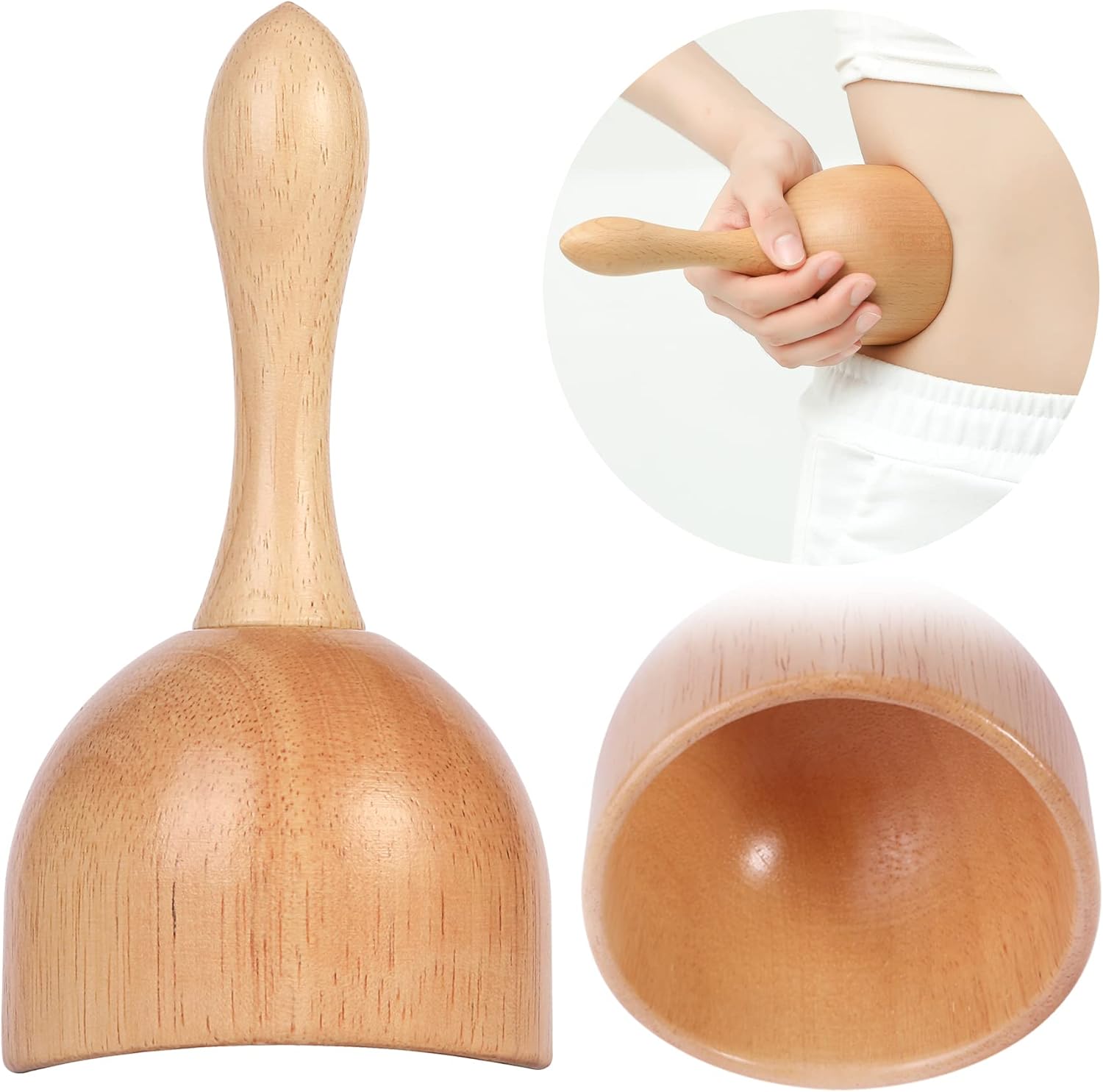 Handhleld Wooden Massager Swedish Cup Wood Therapy Massage Tool for Maderotherapy Lympahtic Drainage Anti-Cellulite Muscle Pain Relief 1 Piece Rubber Wood