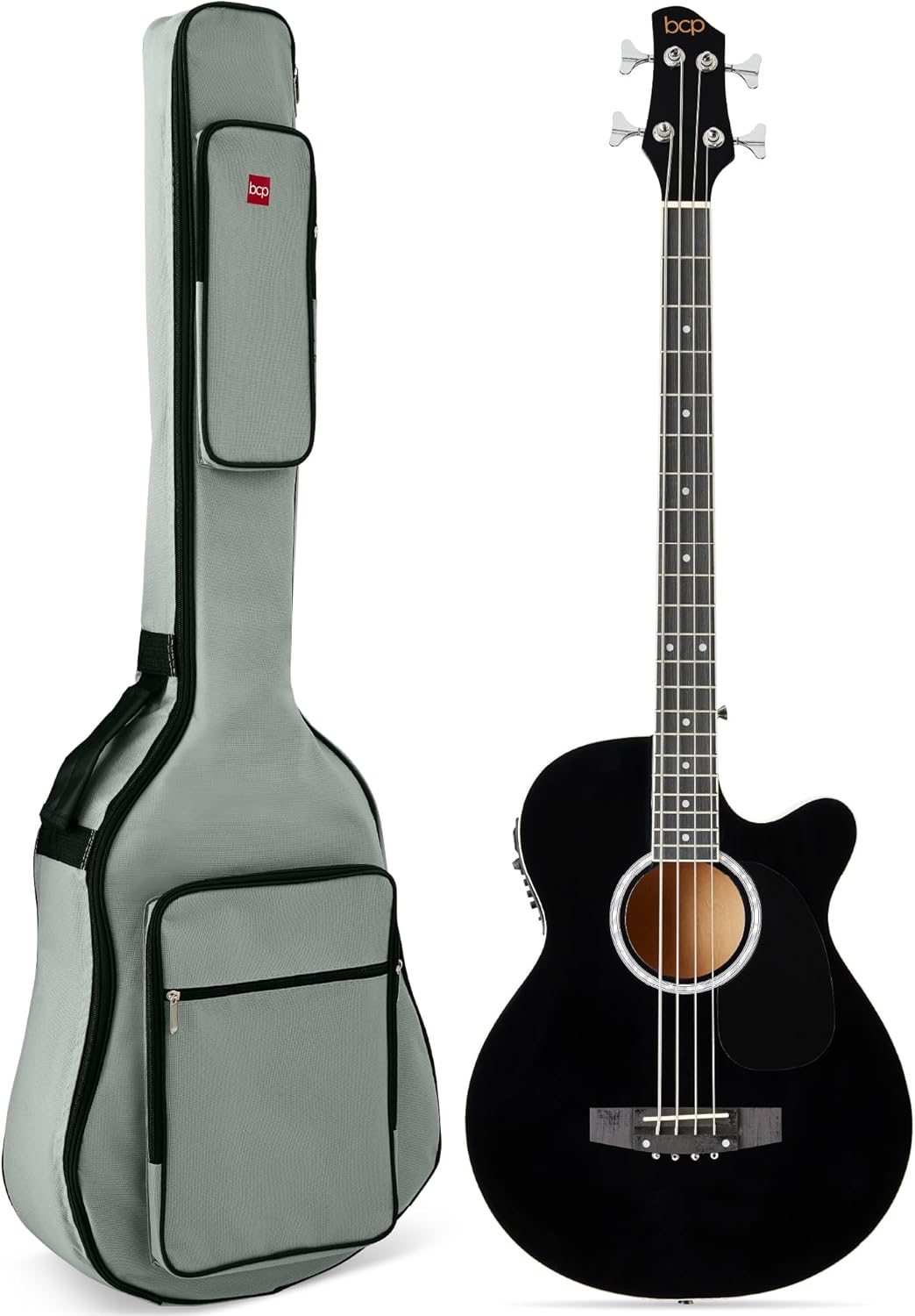 Best Choice Products Acoustic Electric Bass Guitar, Full Size 4 String, Fretted Bass Guitar w/Padded Gig Bag - Black