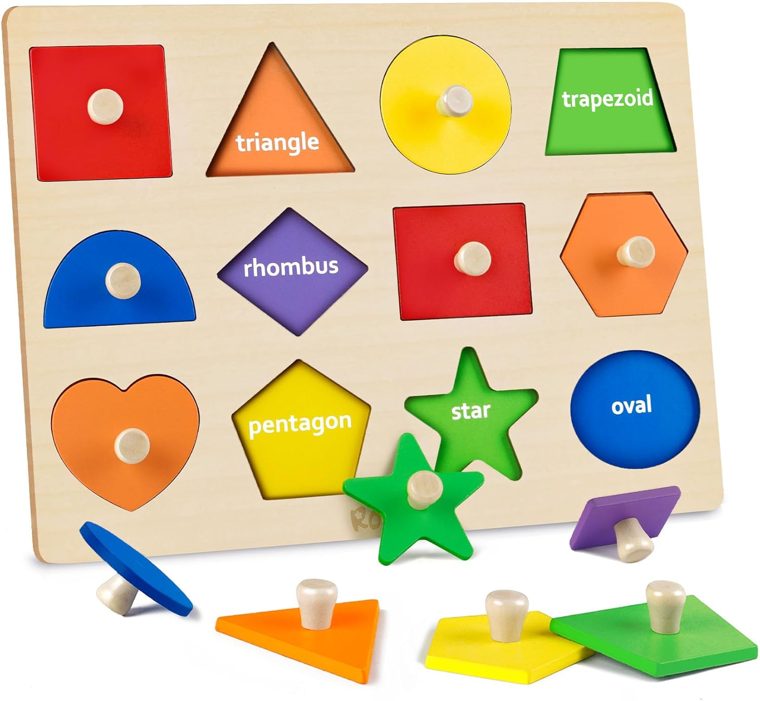 Roberly Shape Wooden Puzzles for Toddlers 1-3, Montessori Toys Peg Puzzle Geometric Color Matching Board for Girls Boys 12-18-24 Months Preschool Learning Educational Toys Birthday Gifts for Kids