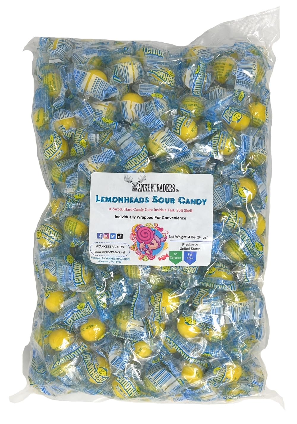 Lemonhead Sour Candy, Individually Wrapped, Bulk 4 Pounds