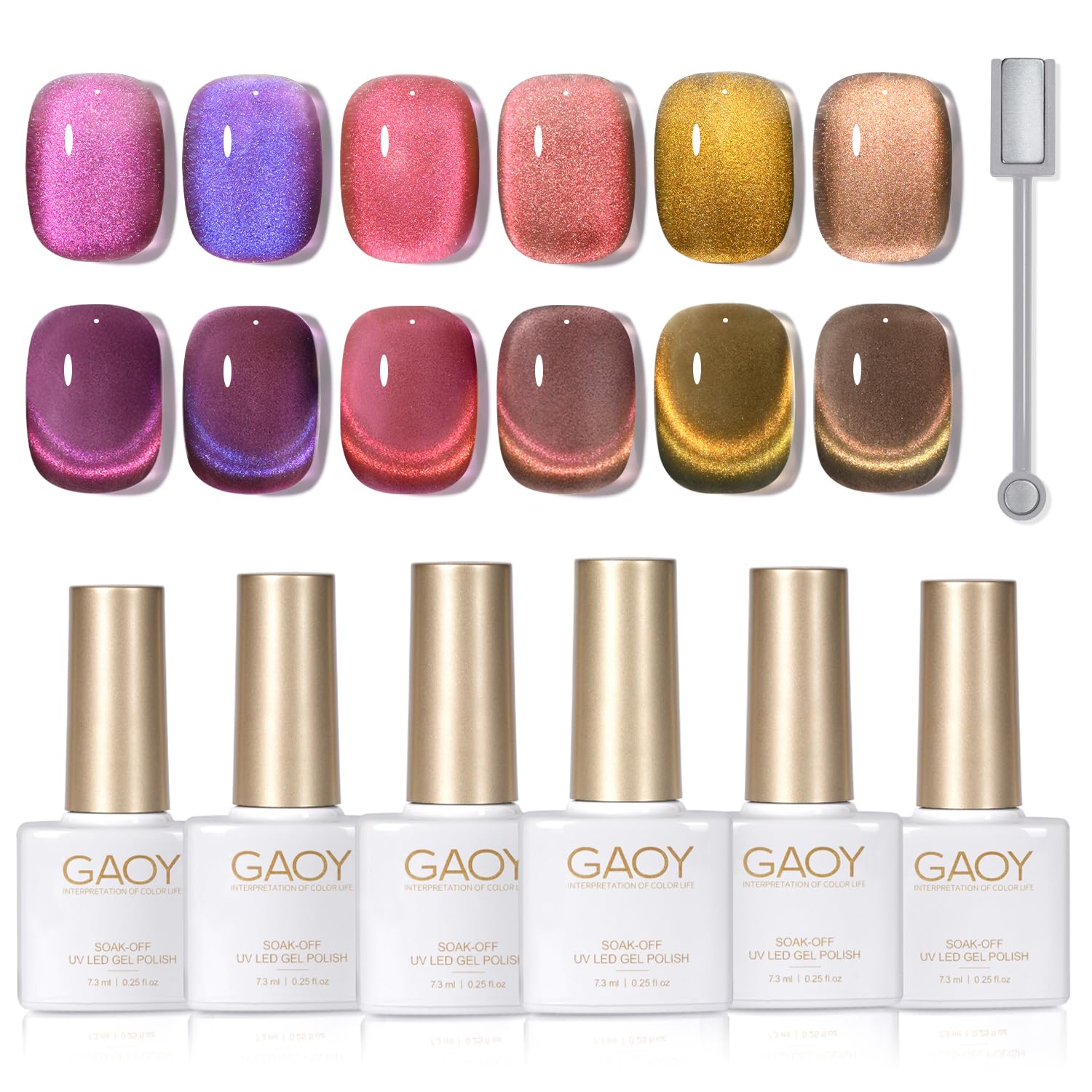 GAOY Polar Aurora Glitter Cat Eye Gel Nail Polish Set with Magnet for Pink Gray Purple Holographic Cat Eye, Salon Gel Manicure and Nail Art DIY at Home