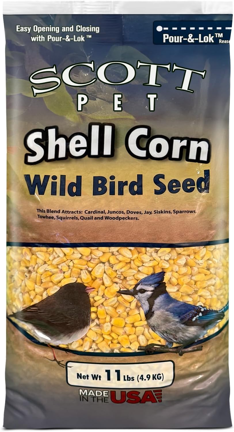 Scott Pet Wild Bird Seed, Shelled Corn, 11 lbs Bag, Feed, Great Source of Protein and Fiber, Food for Outside Wild Birds