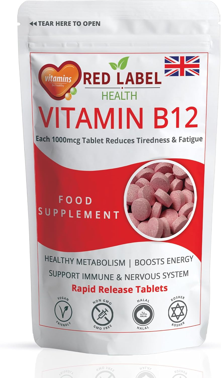 Vitamin B12 Tablets High Strength 1000mcg for Men & Women, Pack of 30 Tablets (1 Month Supply), Methylcobalamin B12 Vitamin for Tiredness and Fatigue, Vegetarian, Vegan