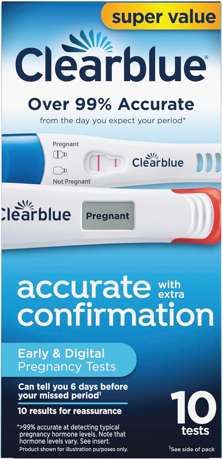 Clearblue Early Pregnancy Test Kit, at-Home Pregnancy Test Kit for Women, hCG Hormone Pregnancy Tests with Easy-to-Read Results, 10 Tests